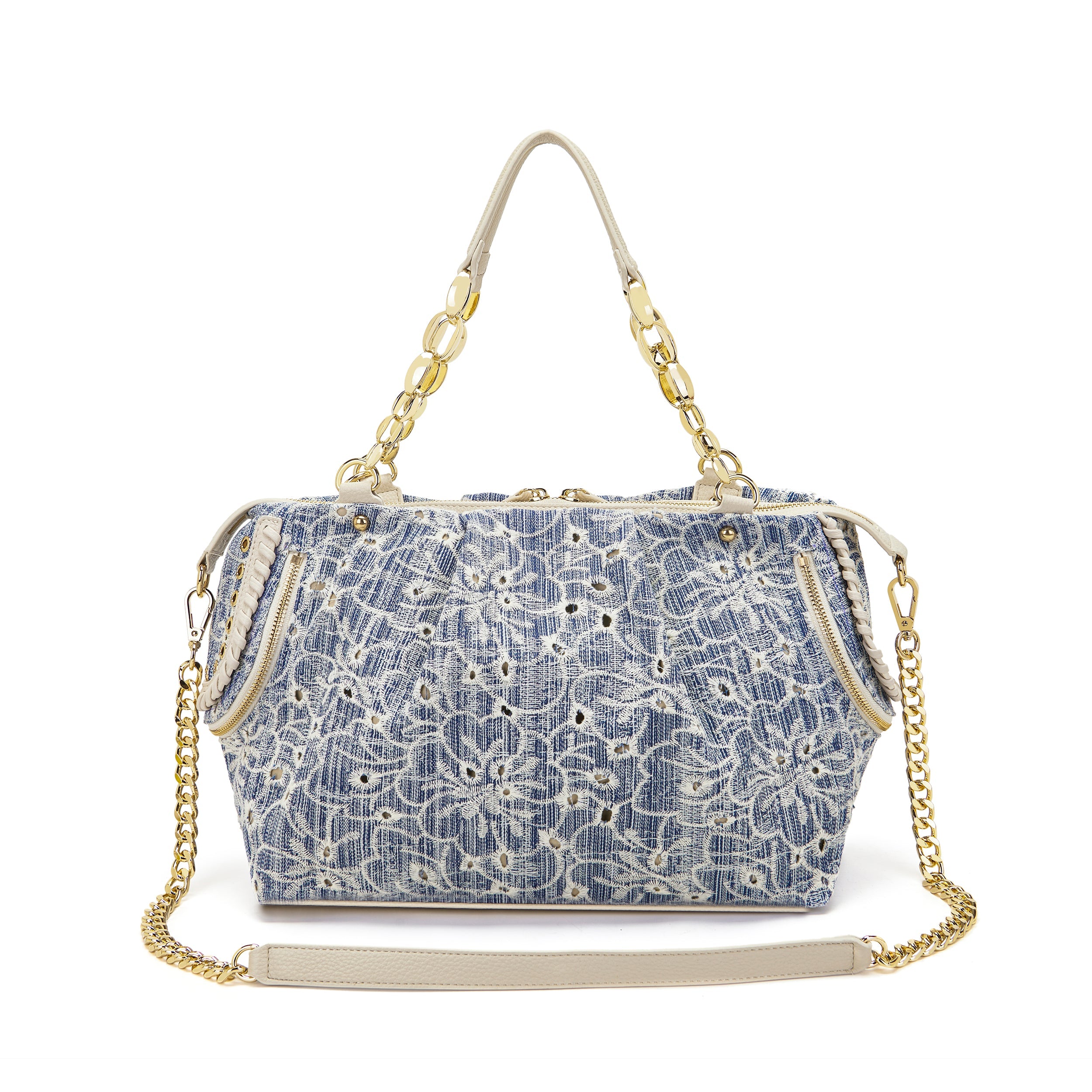 La Carrie Romantic sac shopping jeans brodé