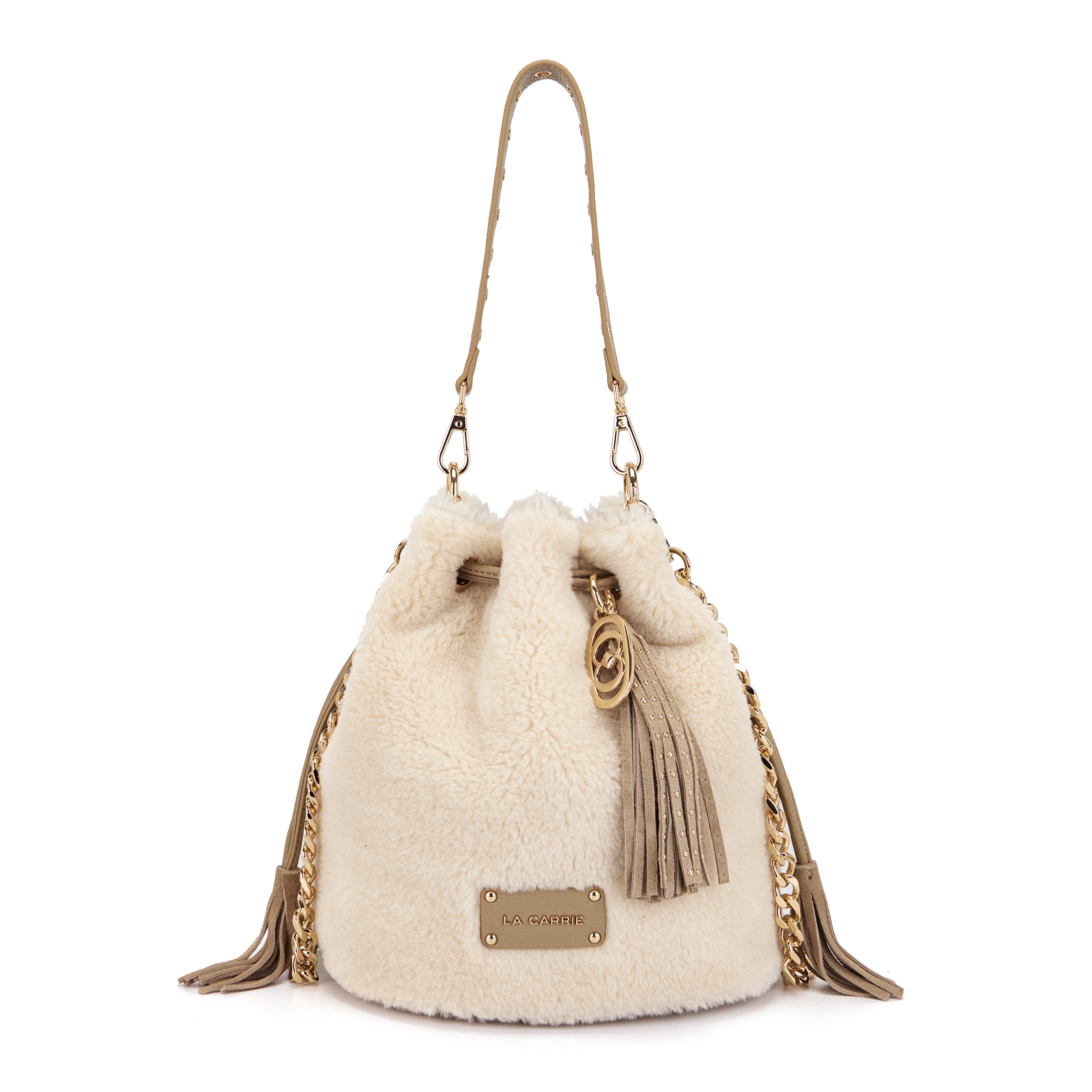 La Carrie Teddy sac seau ivoire fourrure 23 cm