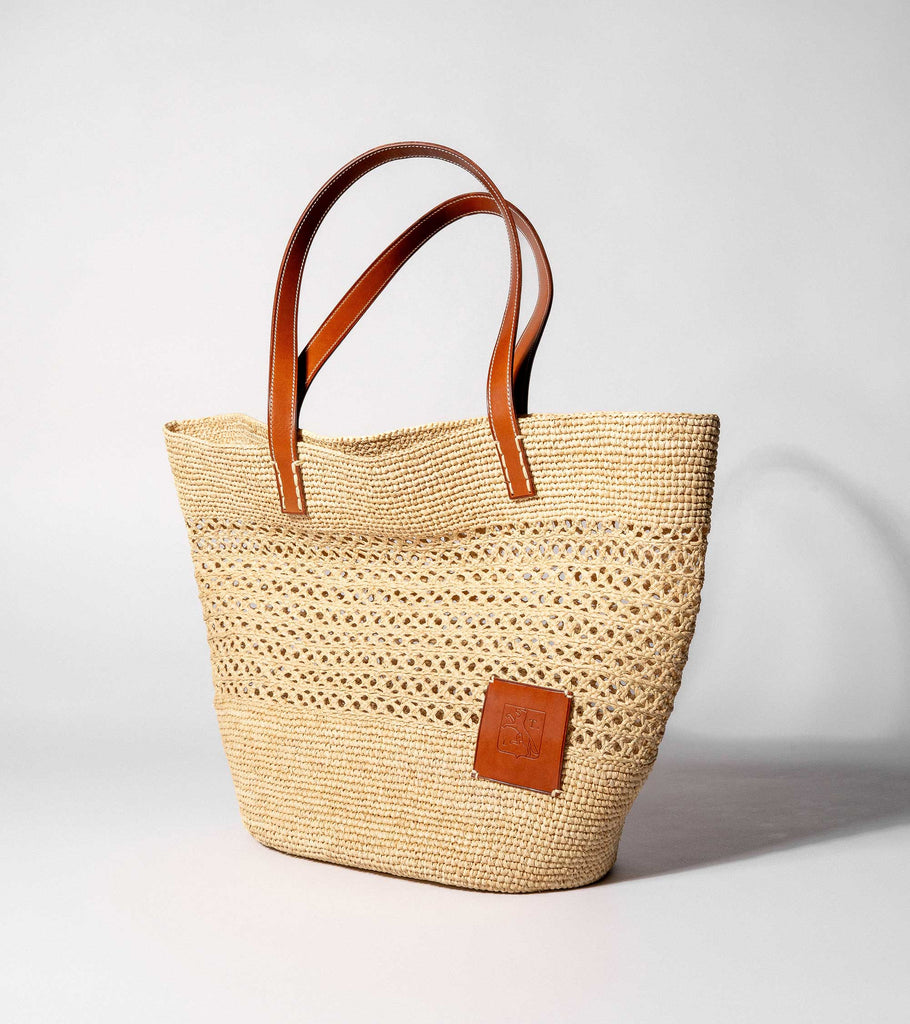 Le Tanneur Le Nattier grand tote bag raphia naturel cuir