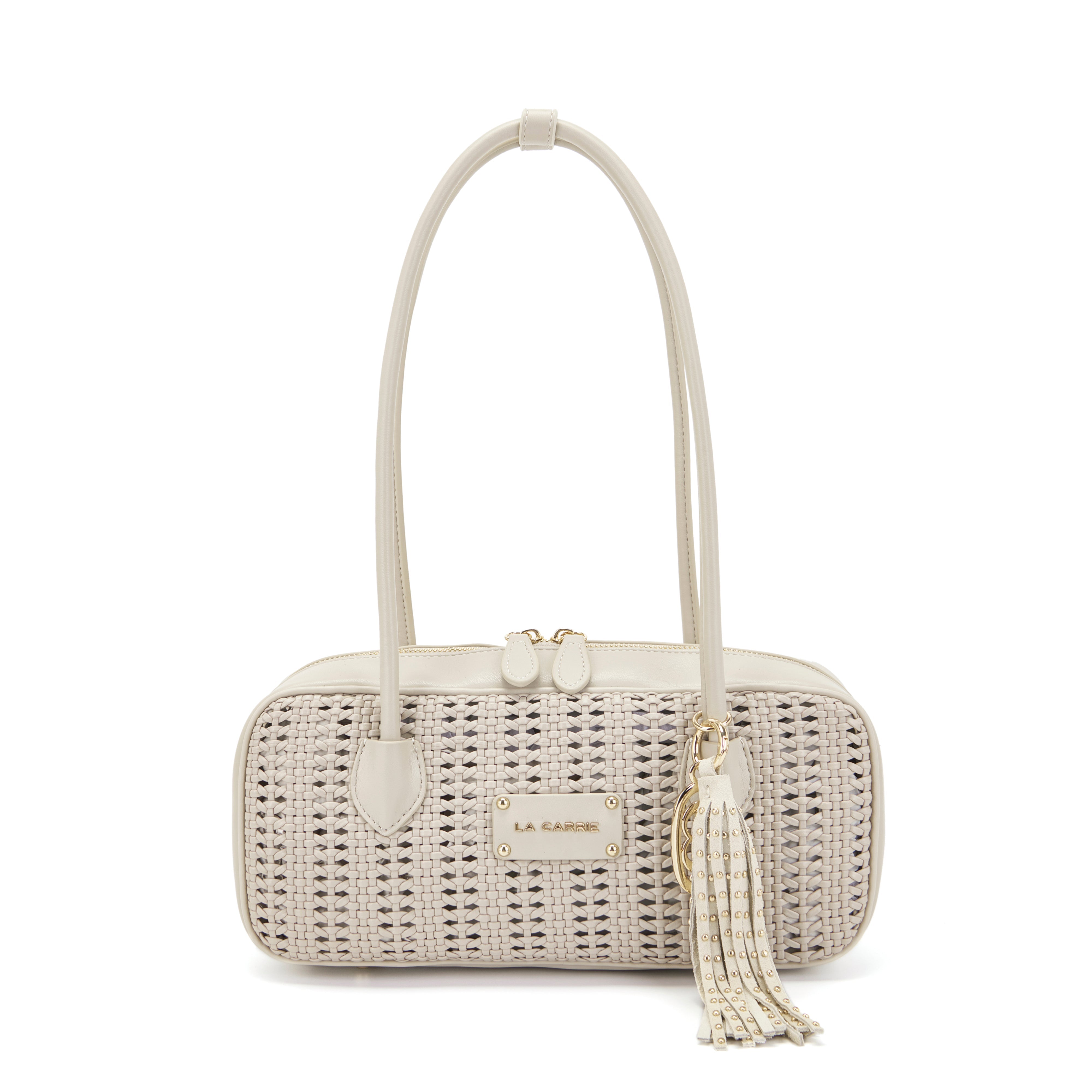 La Carrie Woven Sac à Main Ivoire PU Tressé 30x9x14 cm