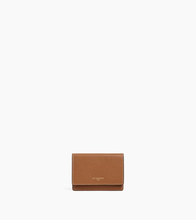 Le Tanneur Emilie porte-cartes rabat cuir grainé Brown Tan