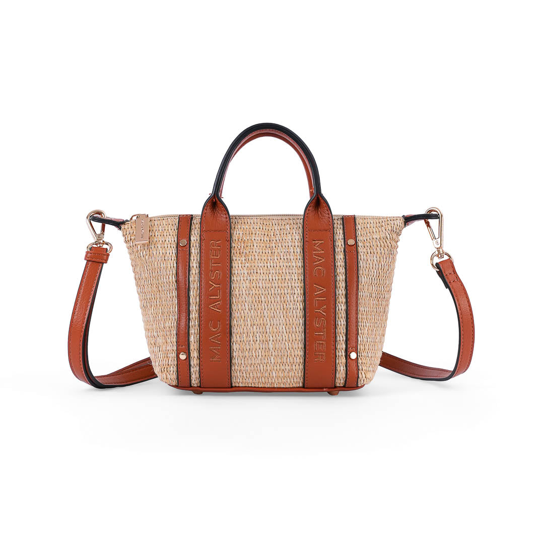 MAC ALYSTER Abrielle sac à main raphia marron cognac