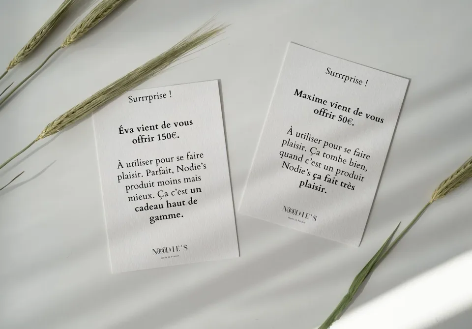 Nodie's carte cadeau e-carte maroquinerie 6 montants
