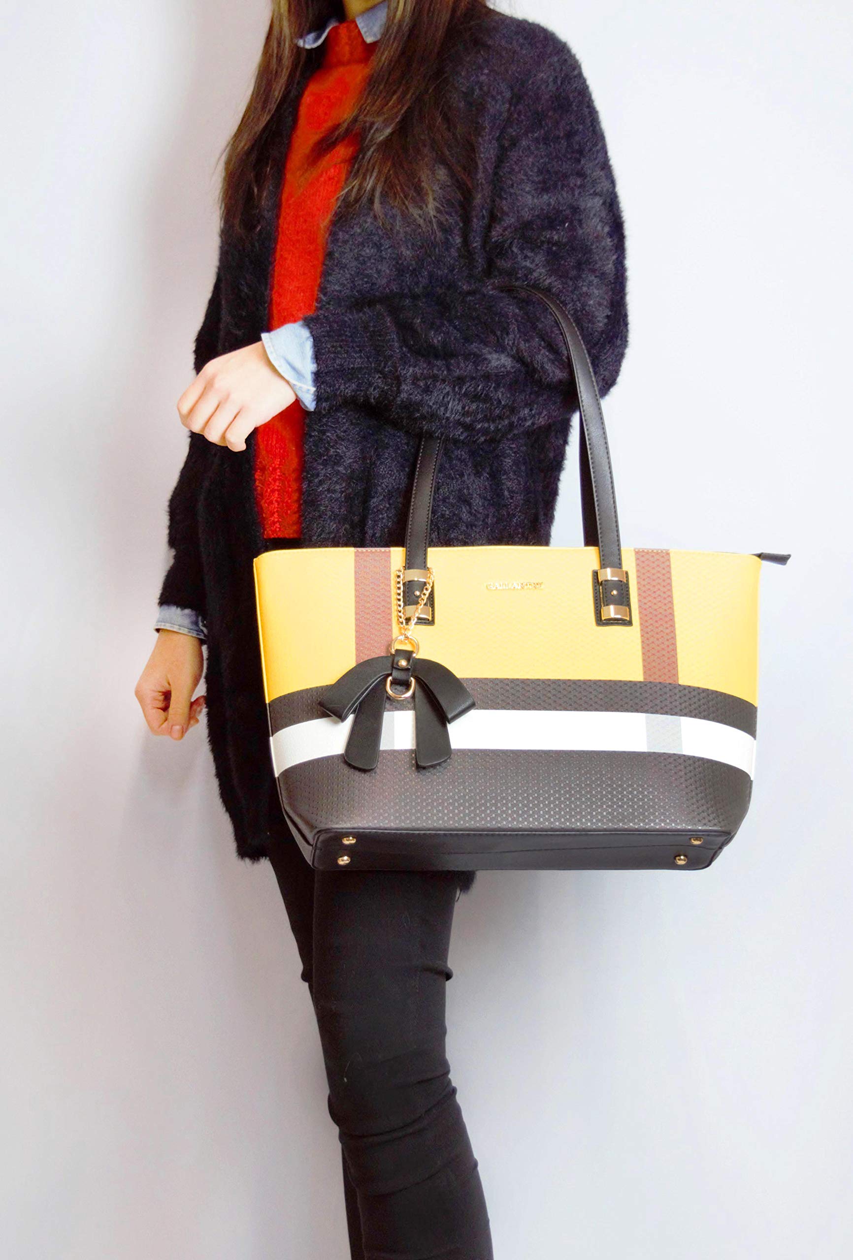 Gallantry Sacs Cabas Tote Bag XL Similicuir Rose Rayures A4