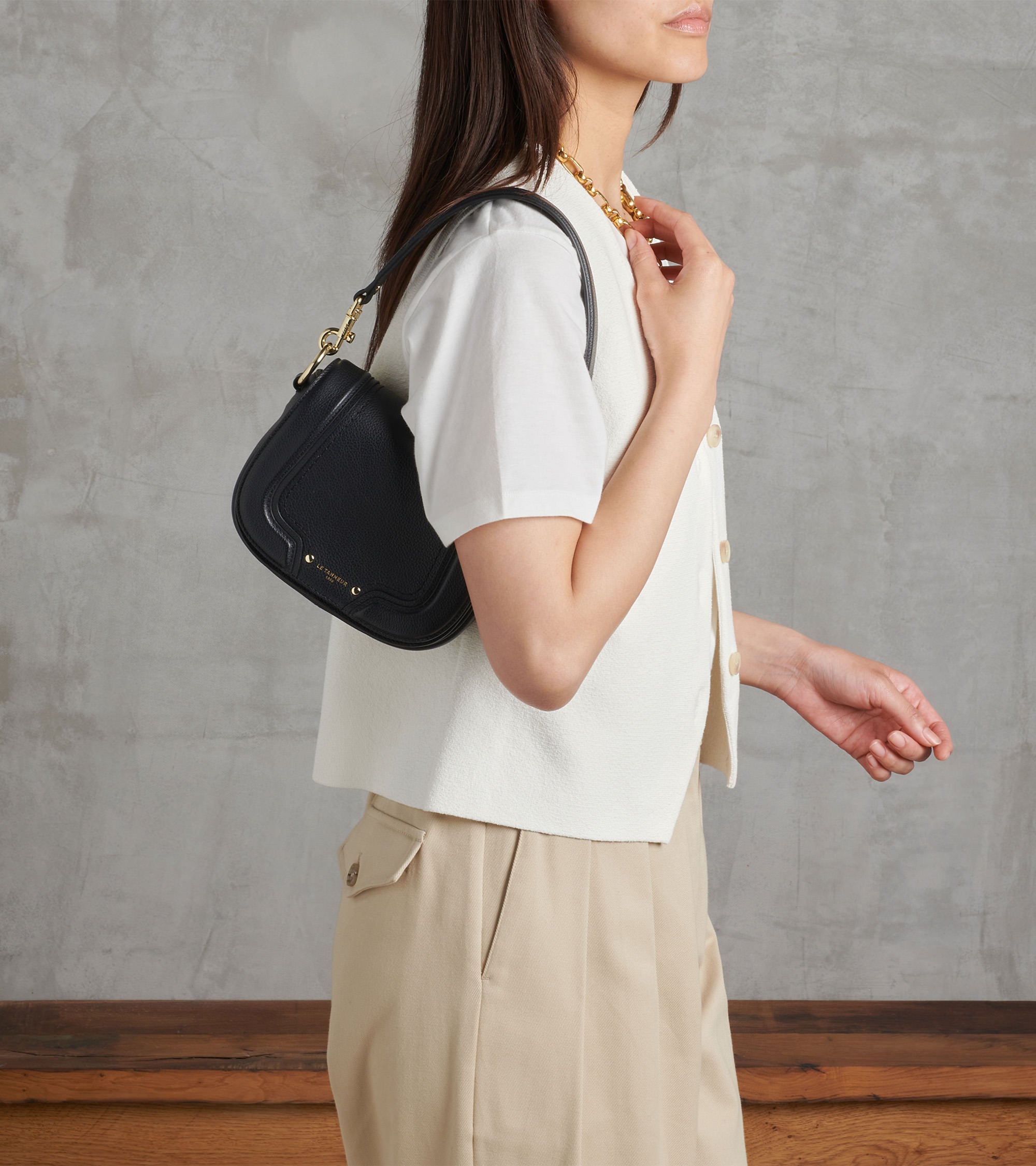 Le Tanneur Ella petit sac bandoulière cuir grainé noir