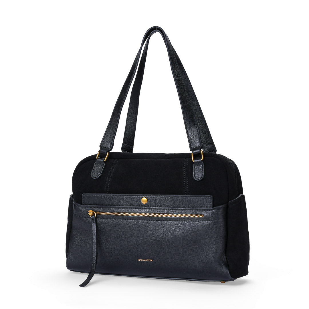 MAC ALYSTER CANELLE grand sac main cuir Daim Noir