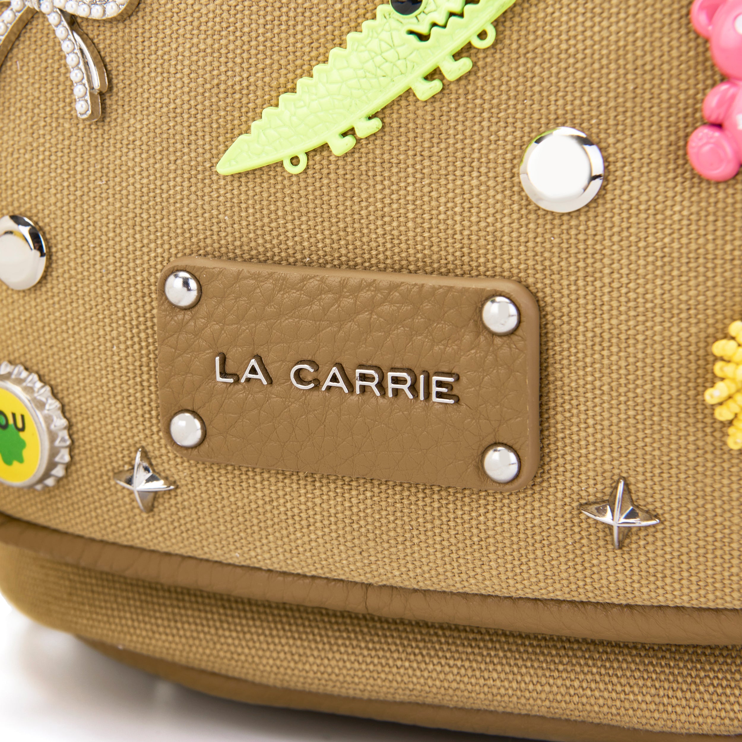 La Carrie Secchiello Pins sac seau taupe toile 26x19x28cm