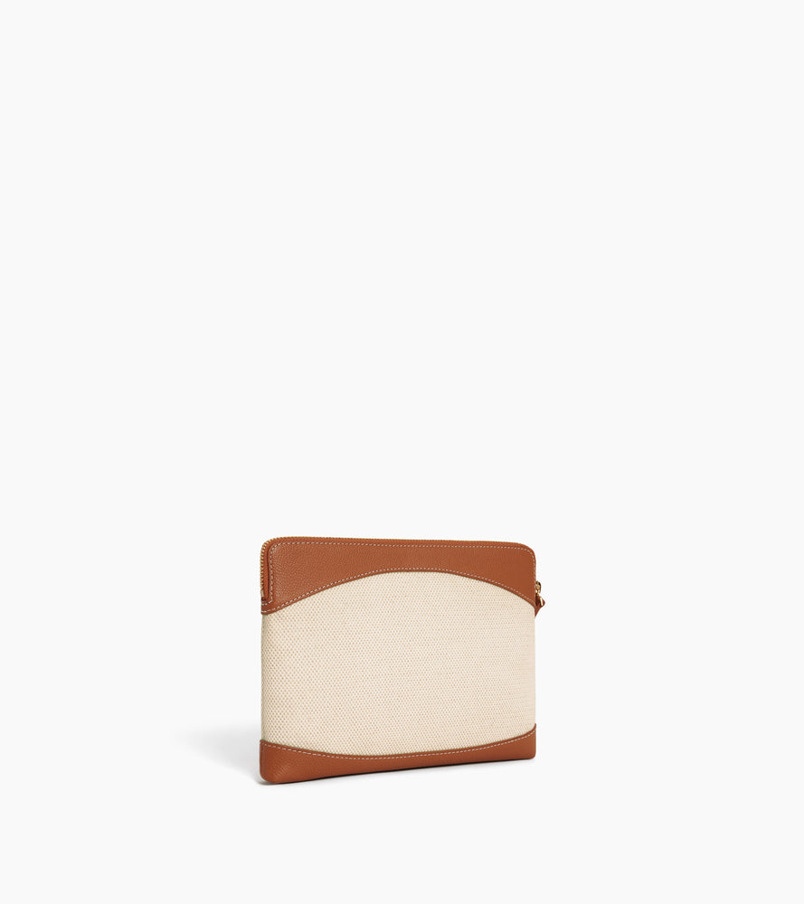 Le Tanneur Pochette zippée toile cuir Natural Tan