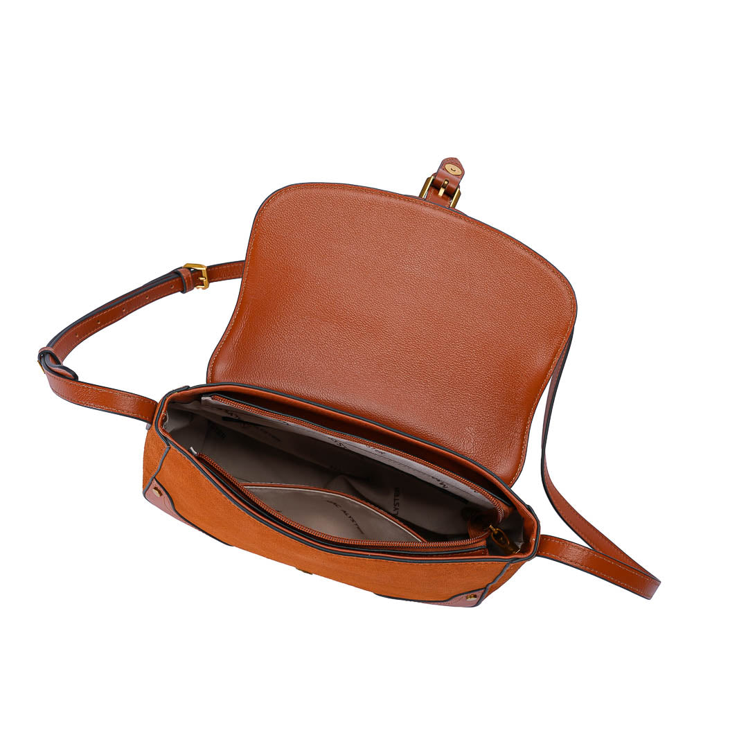 MAC ALYSTER LANORA sac rabat cuir Daim Cognac