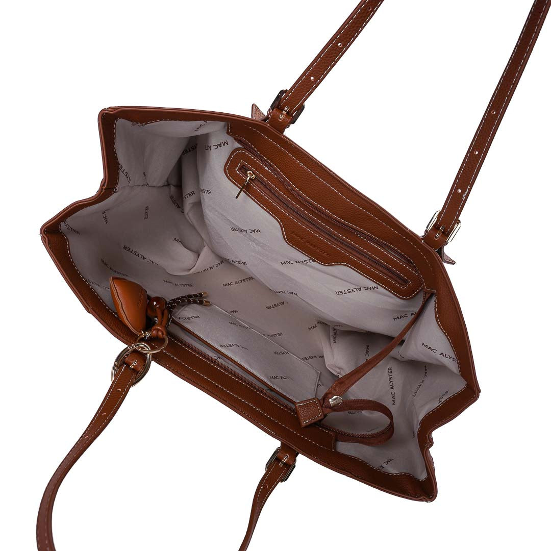 Mac Alyster Harmonia sac cabas moumoute cognac extensible