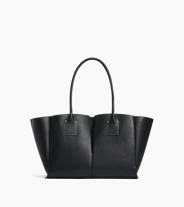 Le Tanneur Elena grand cabas cuir grainé noir 14 pouces