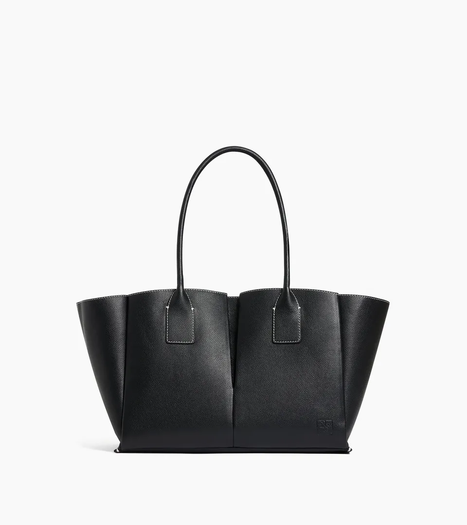 Le Tanneur Elena grand cabas cuir grainé noir 14 pouces
