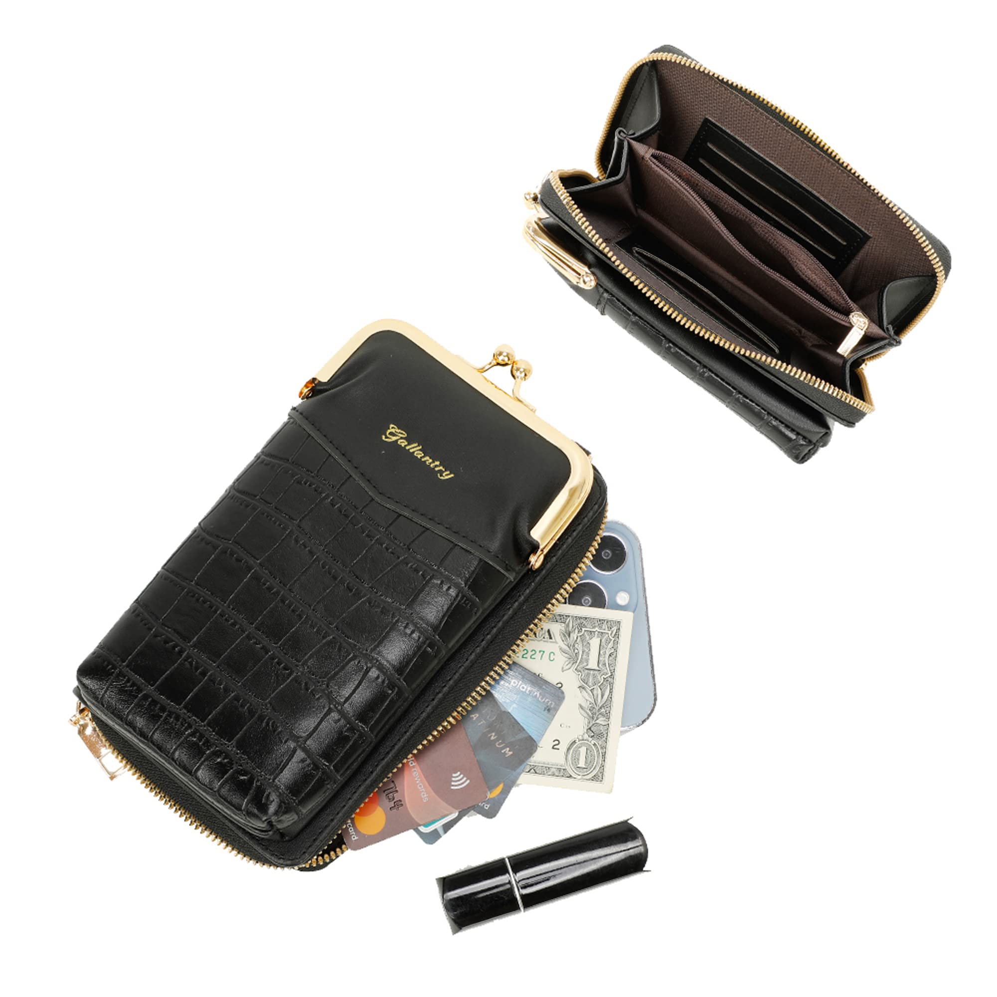Gallantry Sacs Bandoulière Téléphone Portefeuille Sac Noir