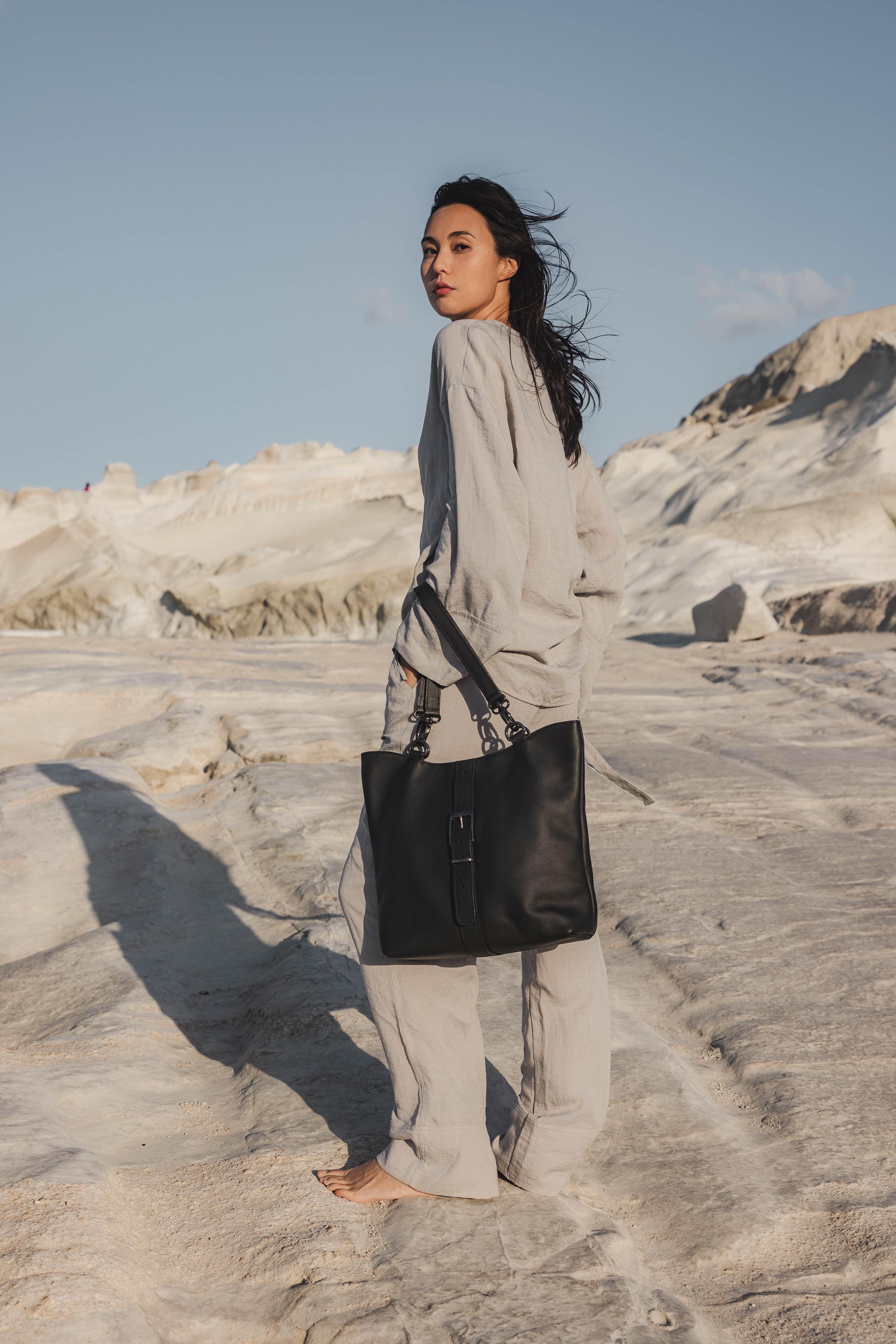 Nodie's Billy sac cabas cuir noir grainé grand format