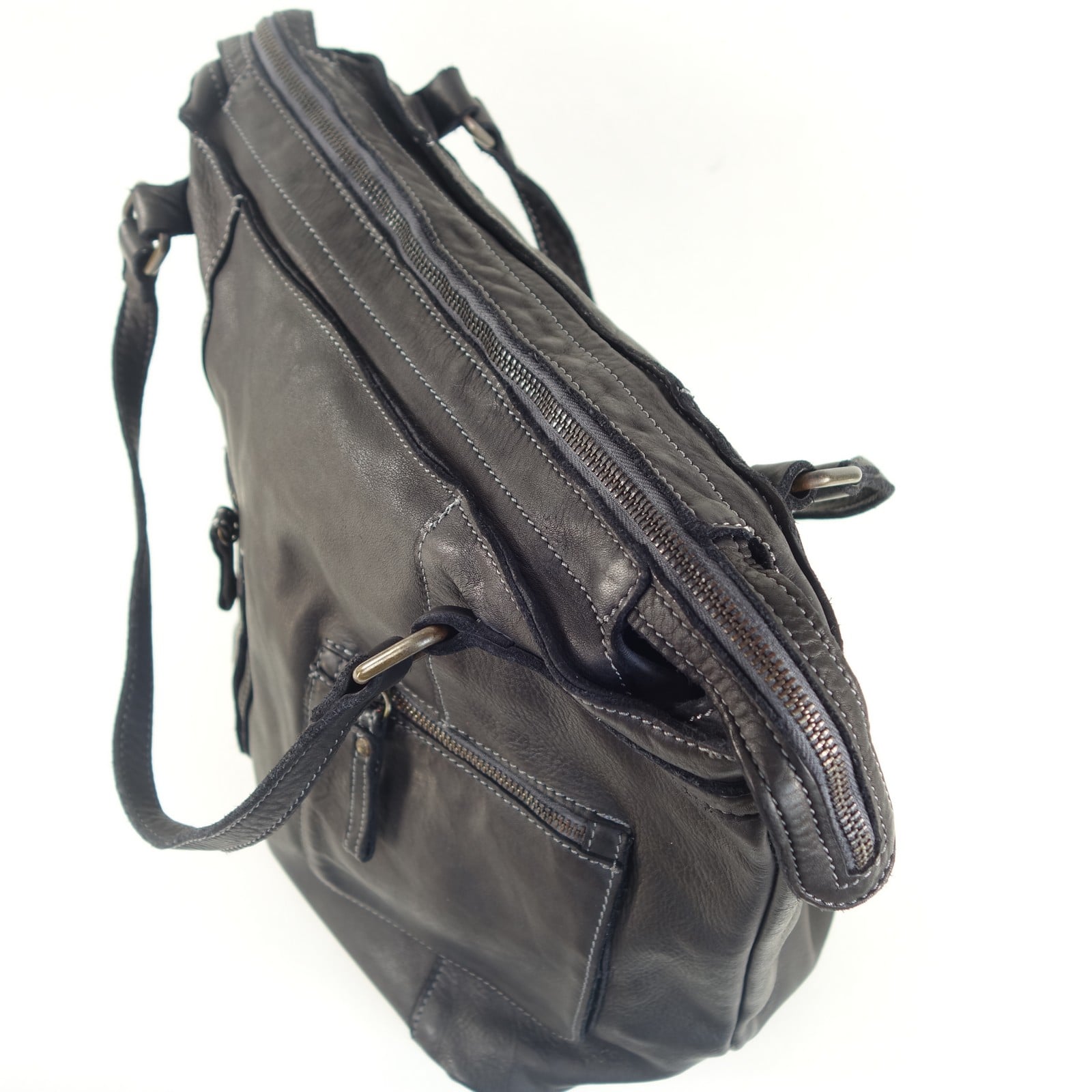 Collection Esprit Cuir WALLY sac cabas cuir noir vintage shopping