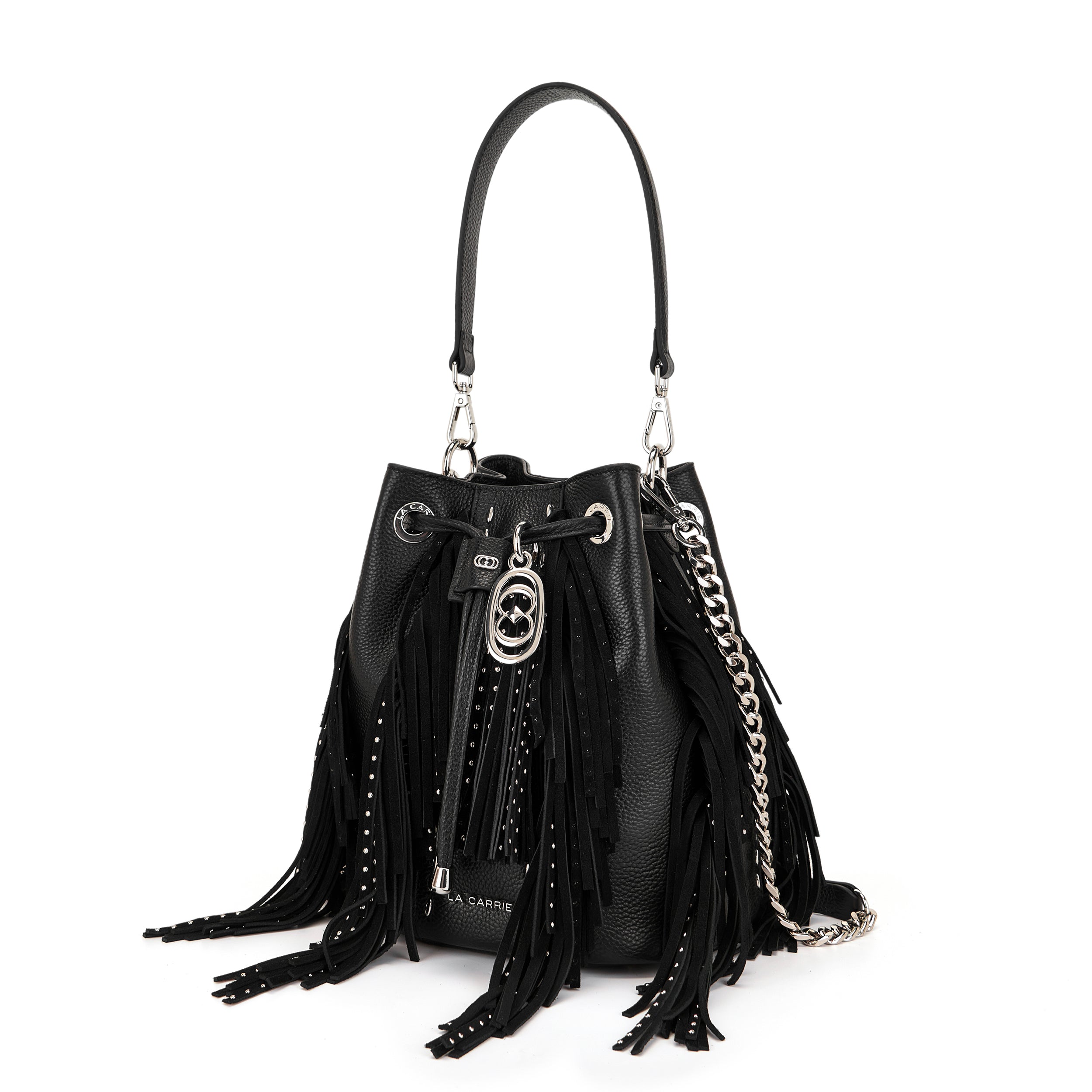 La Carrie Secchiello Rock sac seau noir cuir 26x19x28 cm