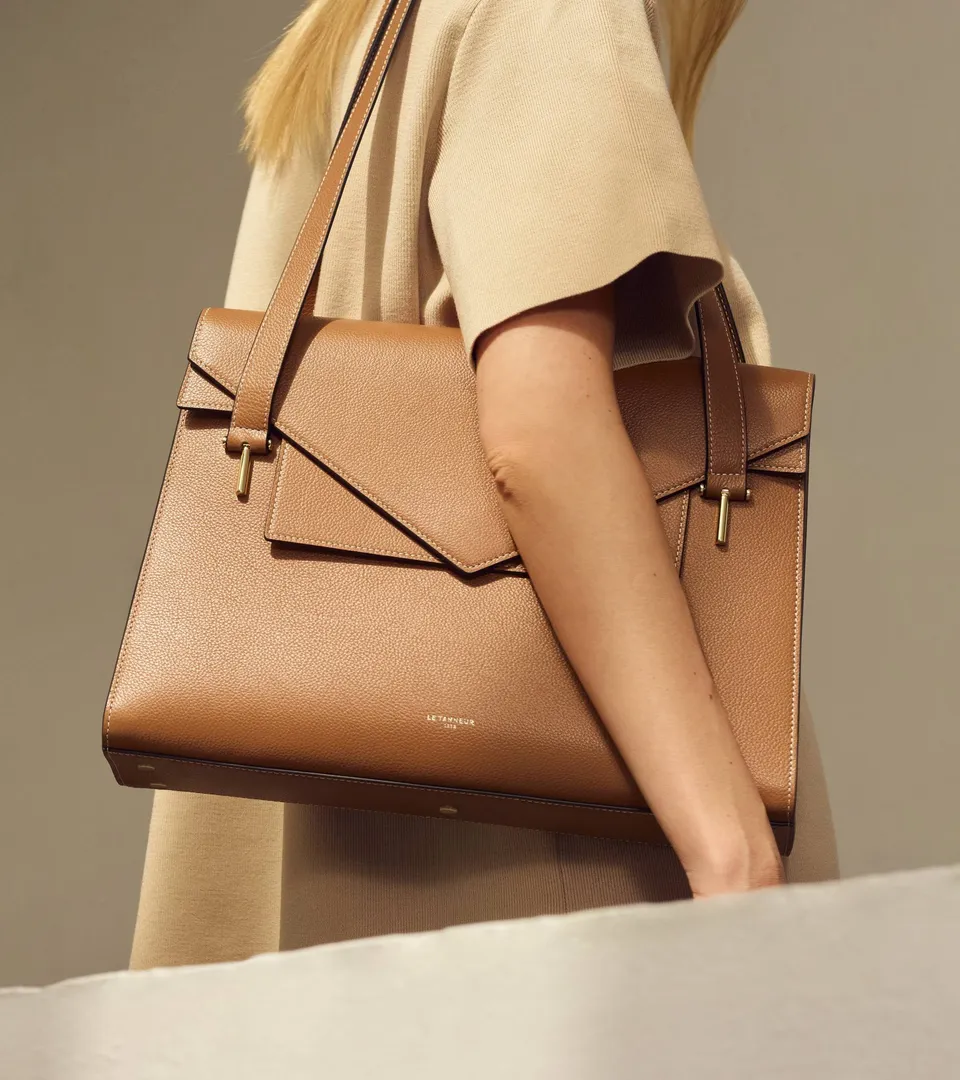 Le Tanneur Emilie porte-documents cuir grainé Brown Tan 13"