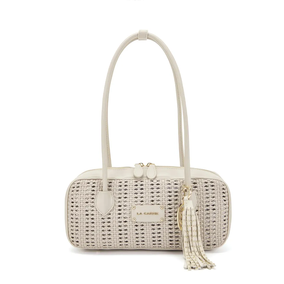 La Carrie Woven Sac à Main Ivoire PU Tressé 30x9x14 cm