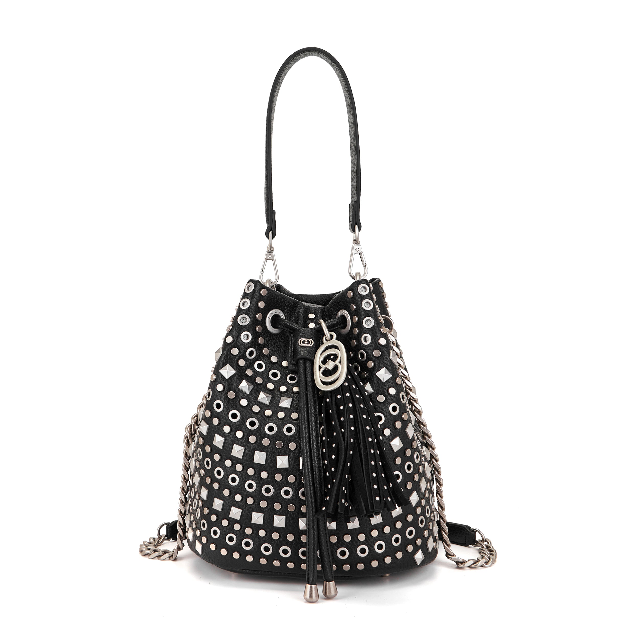 La Carrie Solid sac seau noir clouté 26x19x28cm