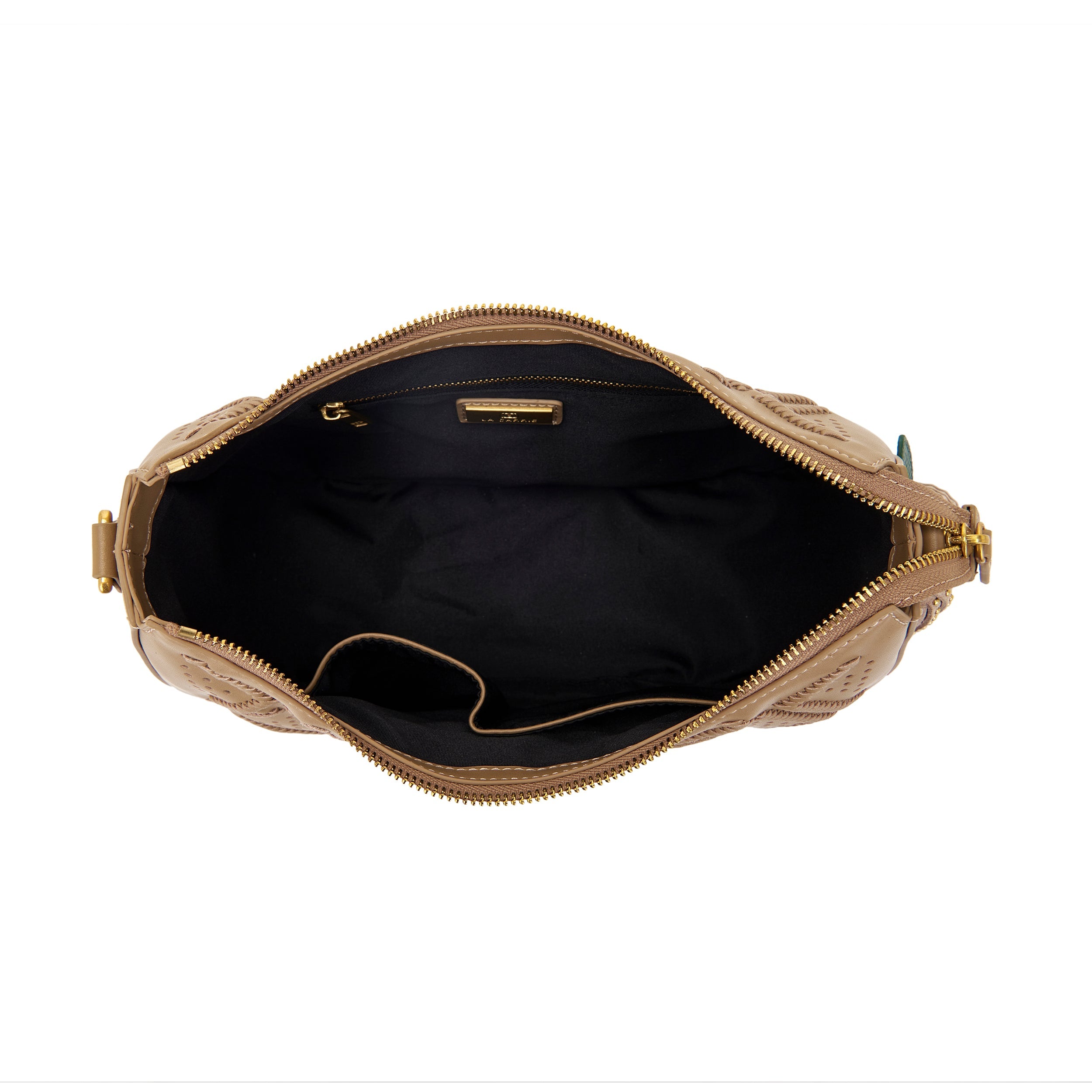 La Carrie Labyrinth sac bandoulière beige cuir perforé