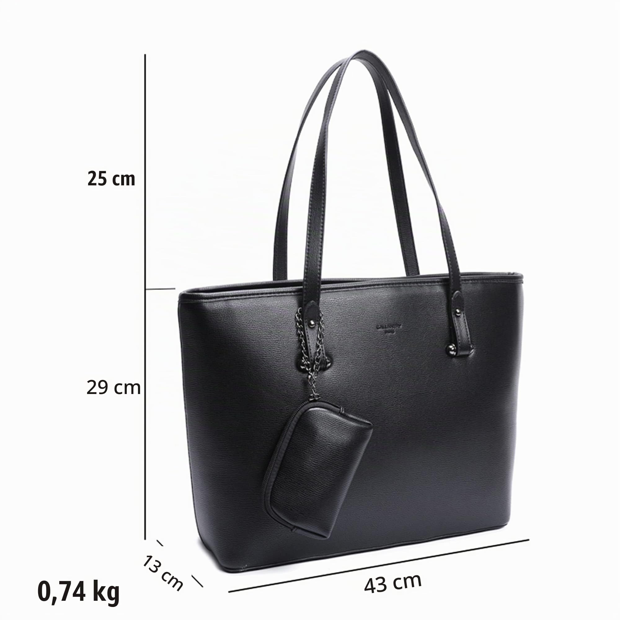 Gallantry Cabas Tote Bag grand sac Noir A4 PC 15,6" multipoches