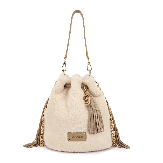 La Carrie Teddy sac seau ivoire fourrure 23 cm