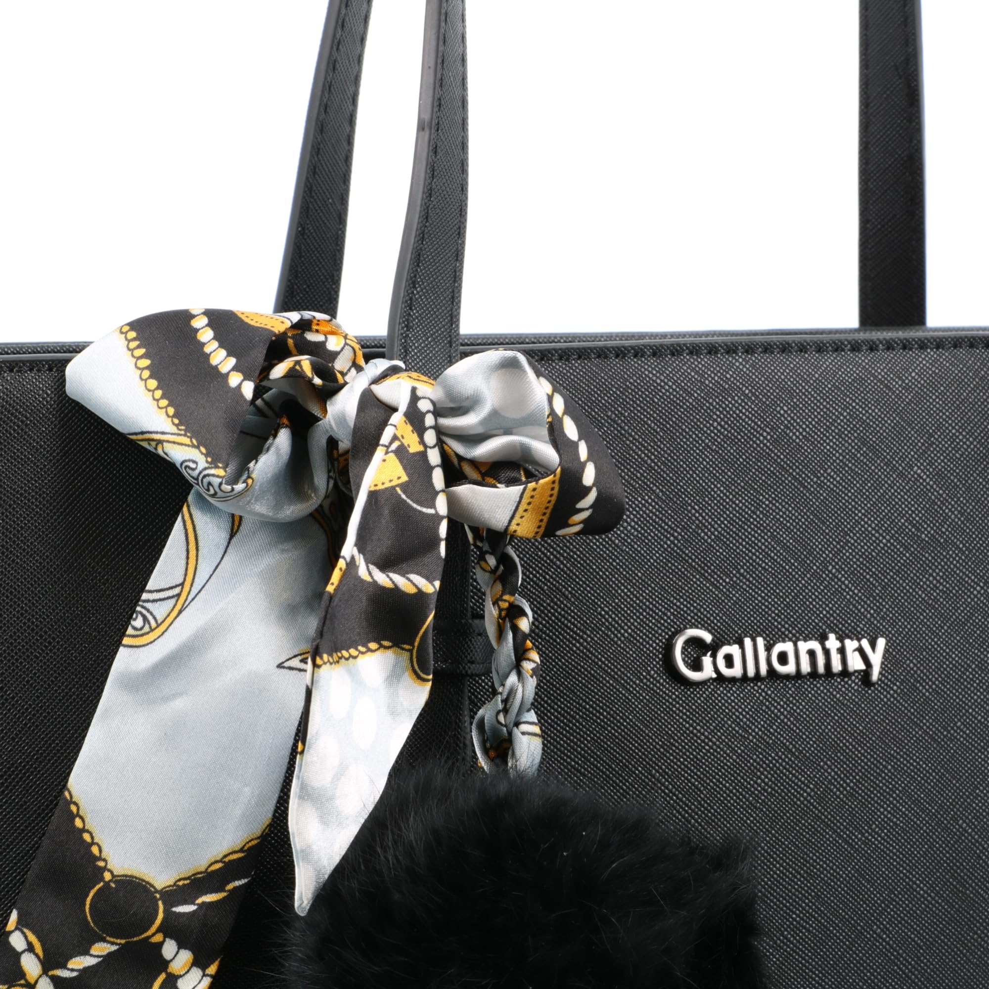 Gallantry Sacs Cabas Tote Bag Saffiano Noir Pompon Format A4