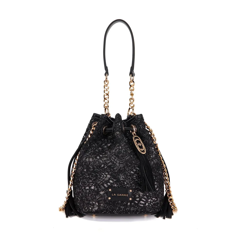 La Carrie Versailles Sac Seau Noir Brodé Tressé 24x17x26 cm