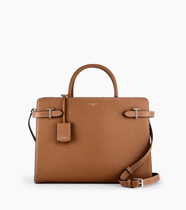 Le Tanneur Emilie grand sac cuir grainé camel 13"