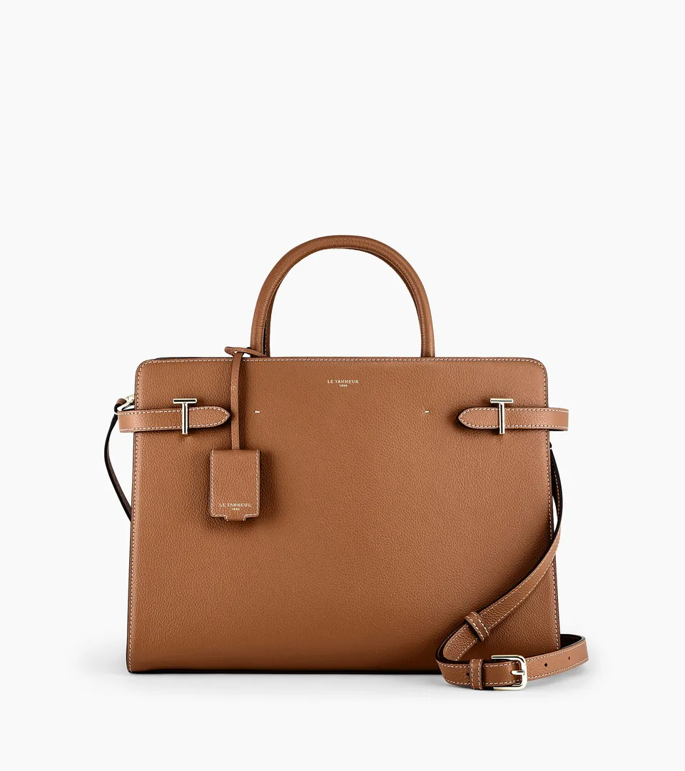 Le Tanneur Emilie grand sac cuir grainé camel 13"