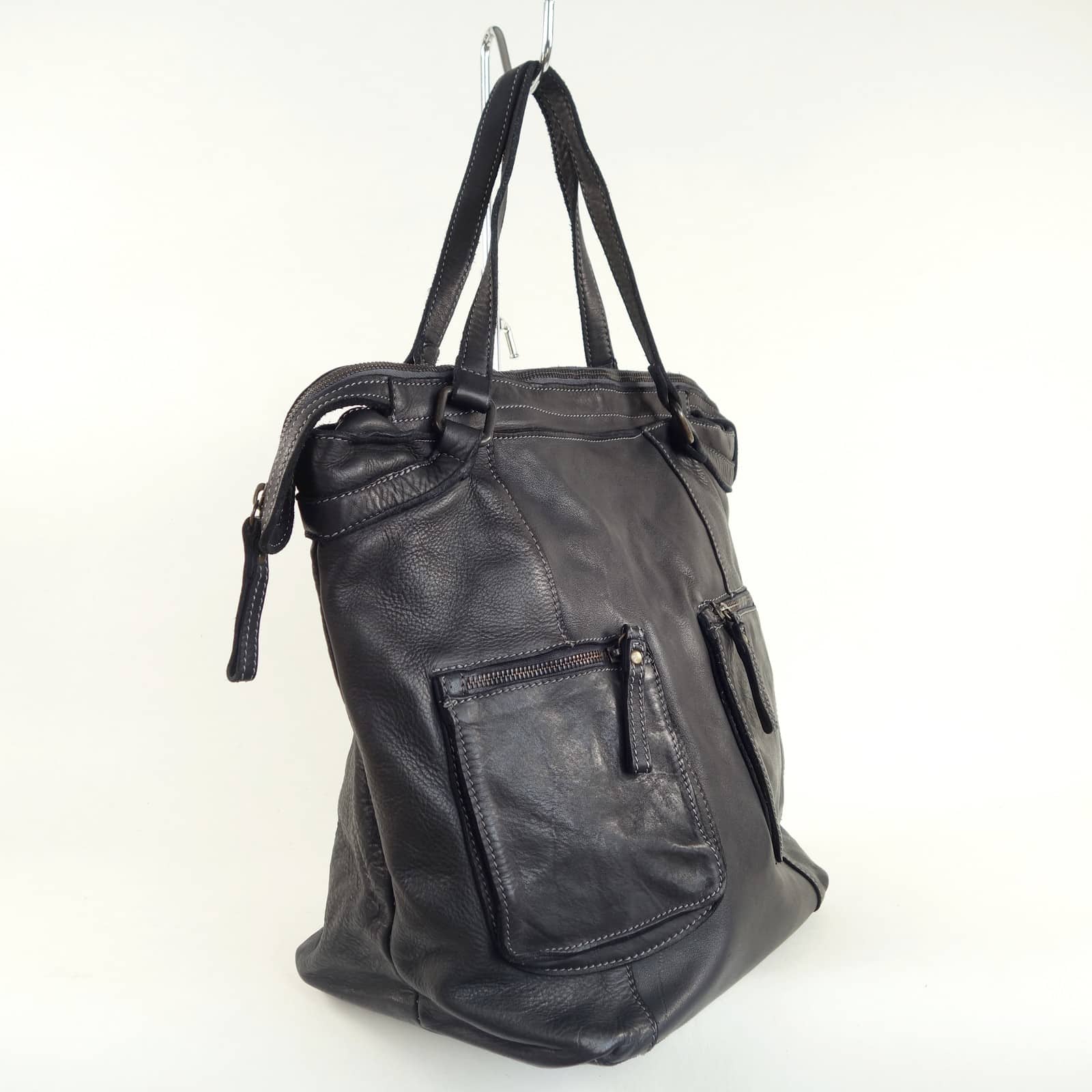 Collection Esprit Cuir WALLY sac cabas cuir noir vintage shopping