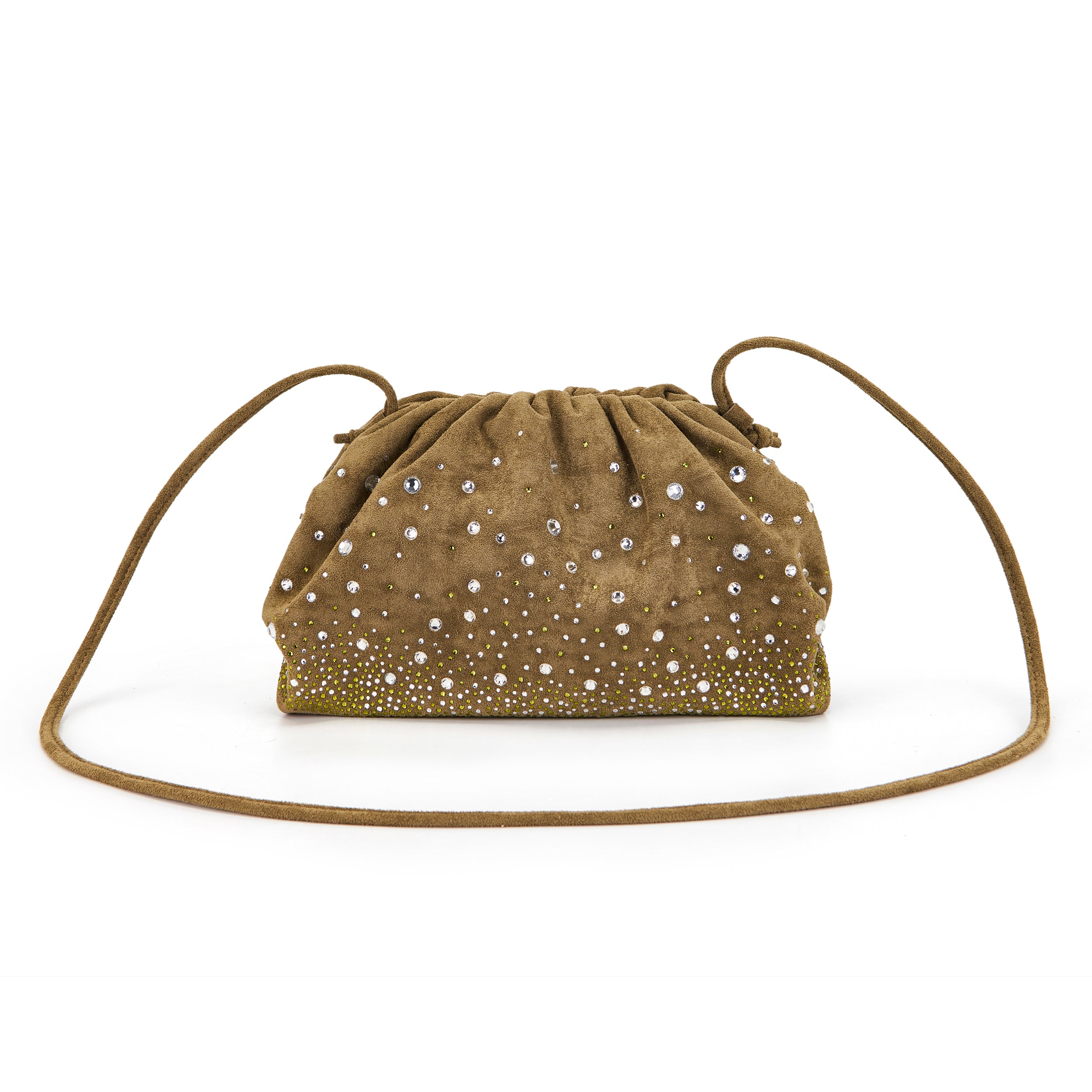 La Carrie Capsule Big sac épaule vert 30 cm suède strass