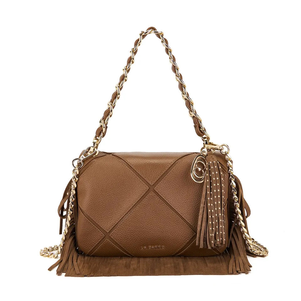 La Carrie Bag Isabel sac bandoulière cuir camel chaîne