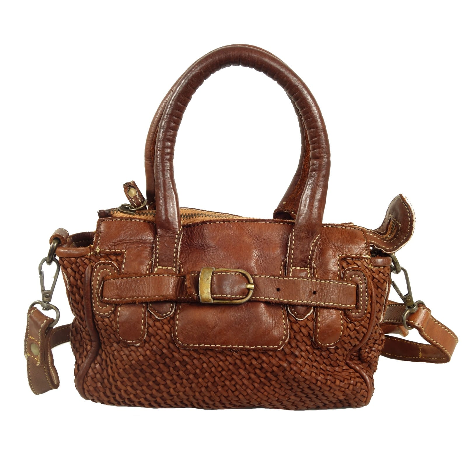 Collection Esprit Cuir TEA mini sac bandoulière marron cuir tressé
