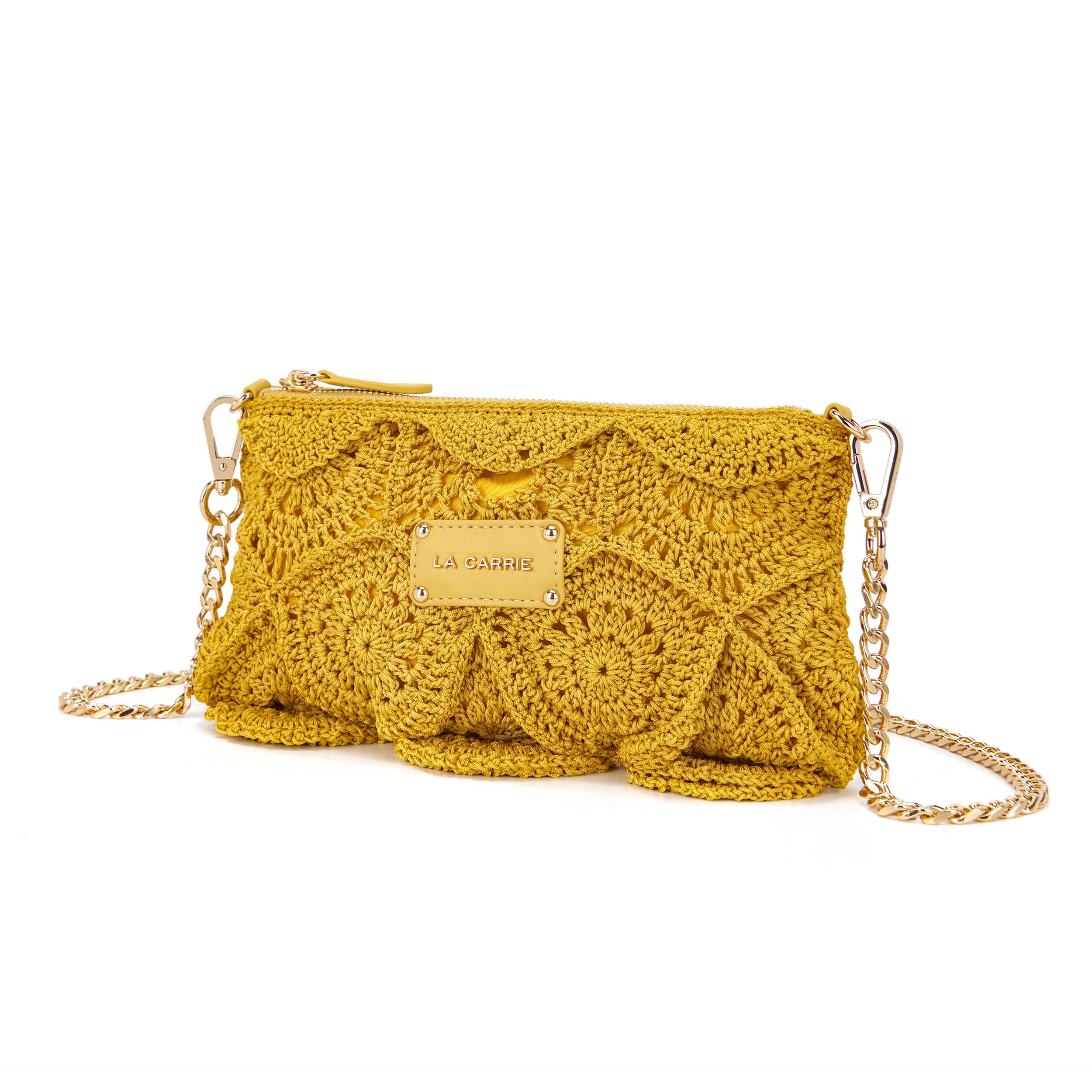 La Carrie Bag Cross Road pochette jaune 24x13cm crochet