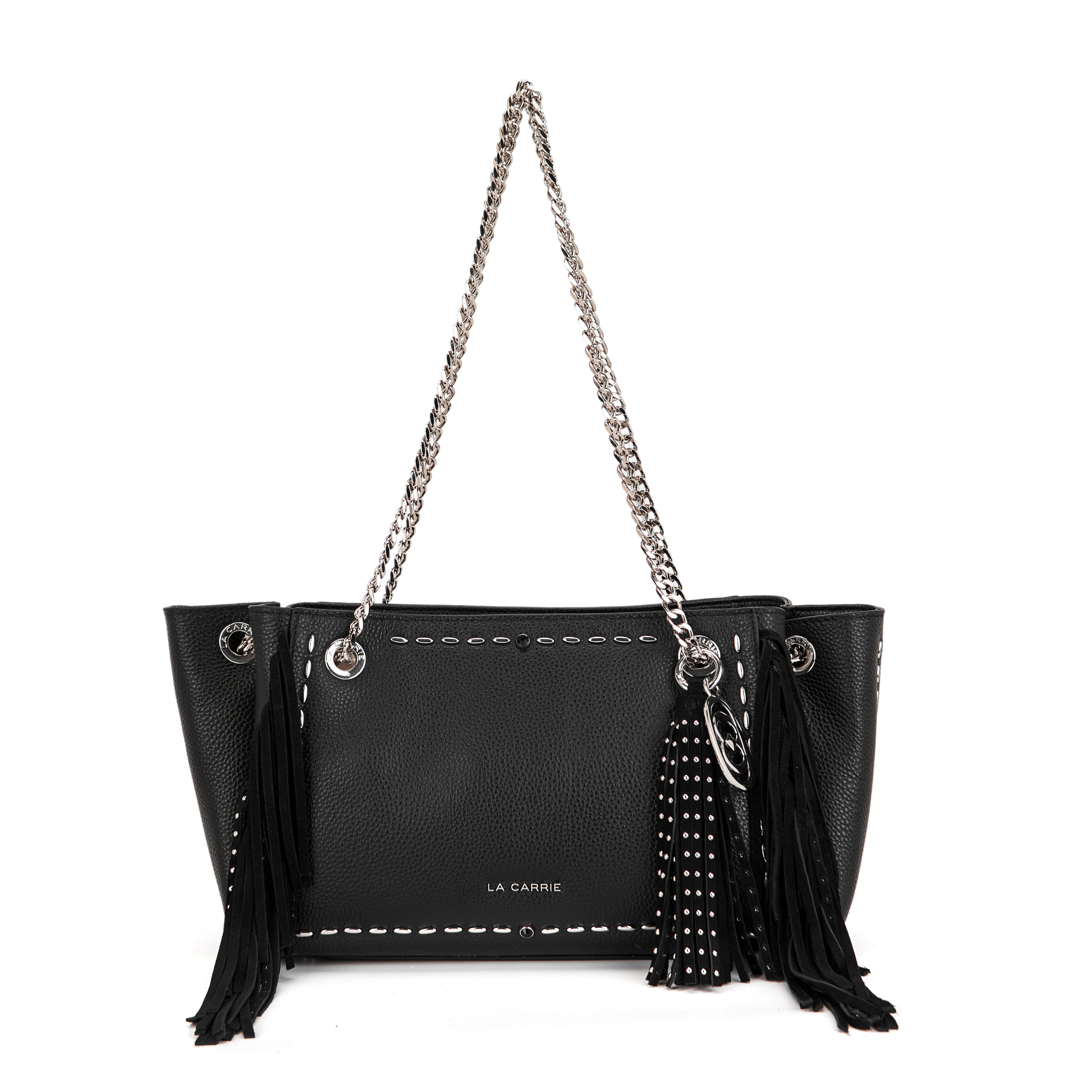 La Carrie Rock sac shopping cuir noir chaîne