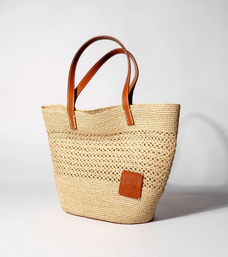 Le Tanneur Nattier grand cabas cuir raphia Natural Tan