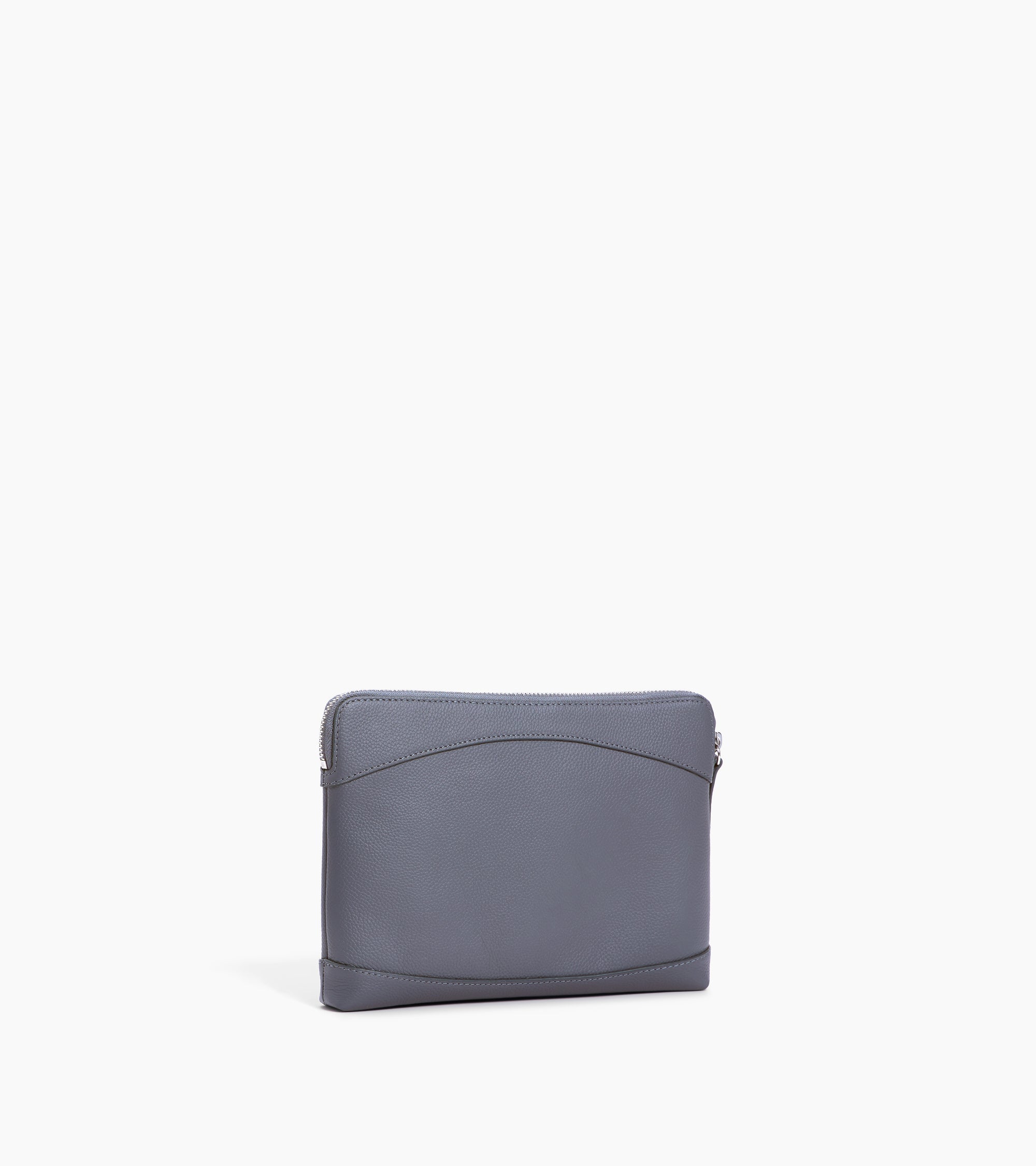 Le Tanneur pochette zippée cuir grainé bleu Steel Blue