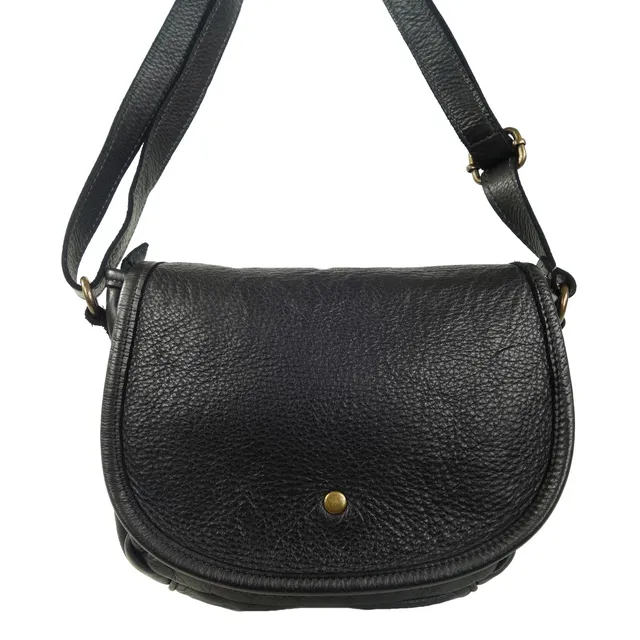 Collection Esprit Cuir KLARA sac besace cuir noir medium rond