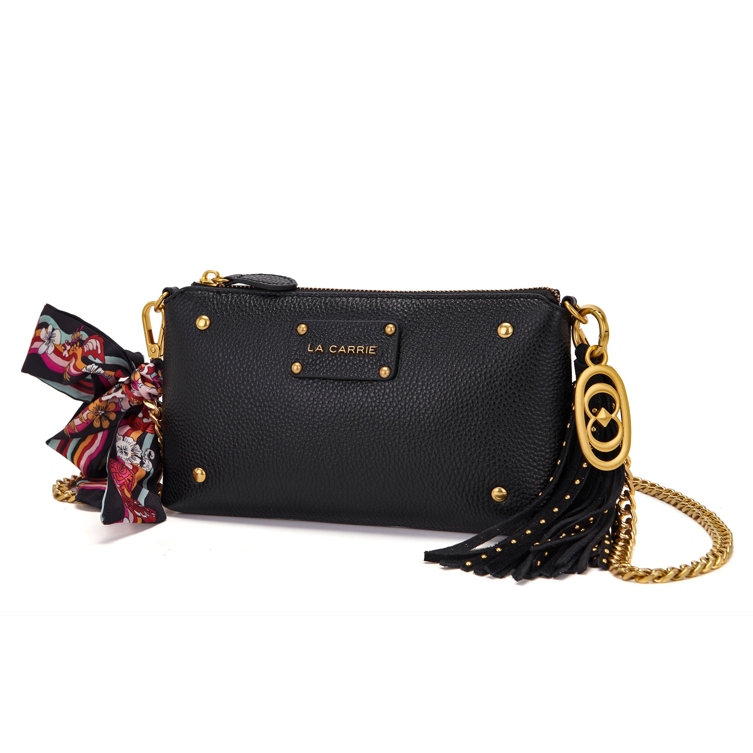 La Carrie Bag Foulard portefeuille noir cuir 25x4x13,5cm