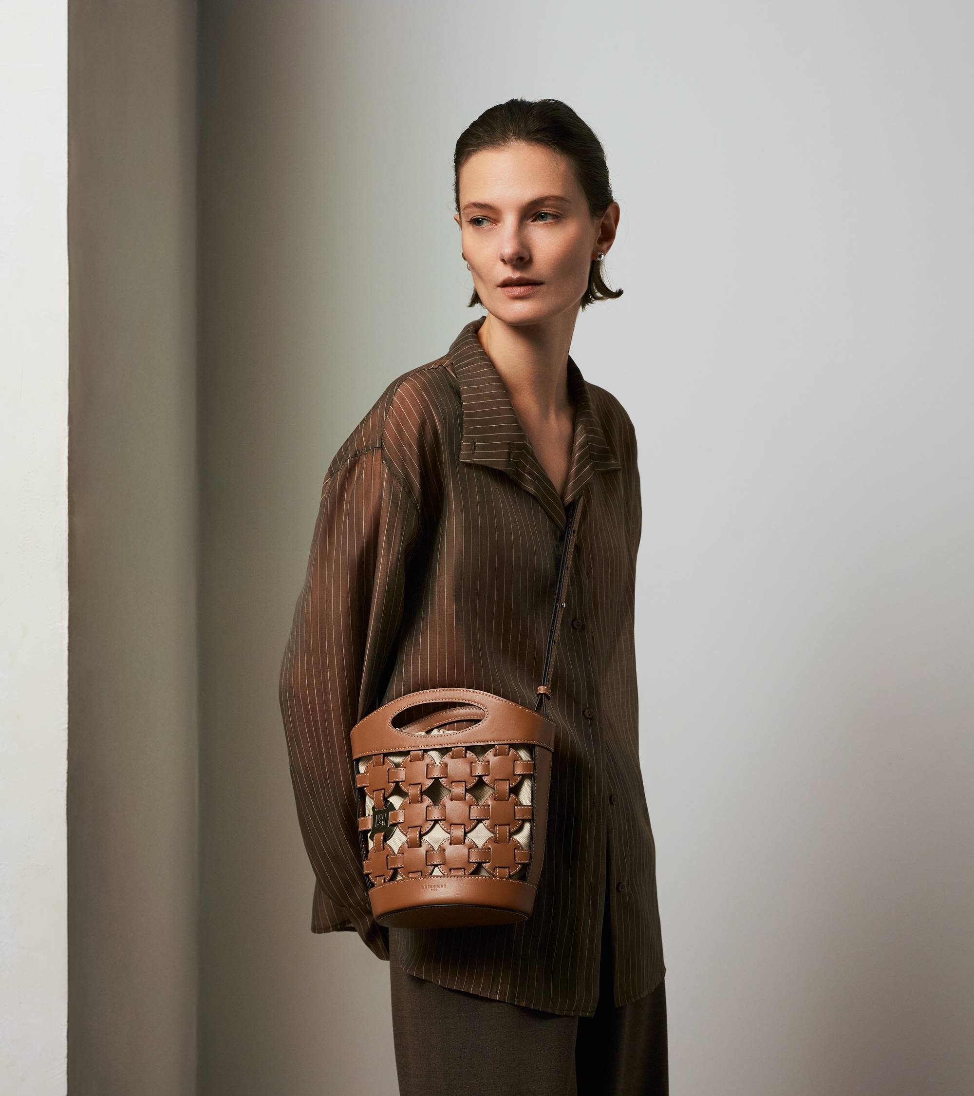 Le Tanneur Le Potier petit sac seau tan toile coton cuir