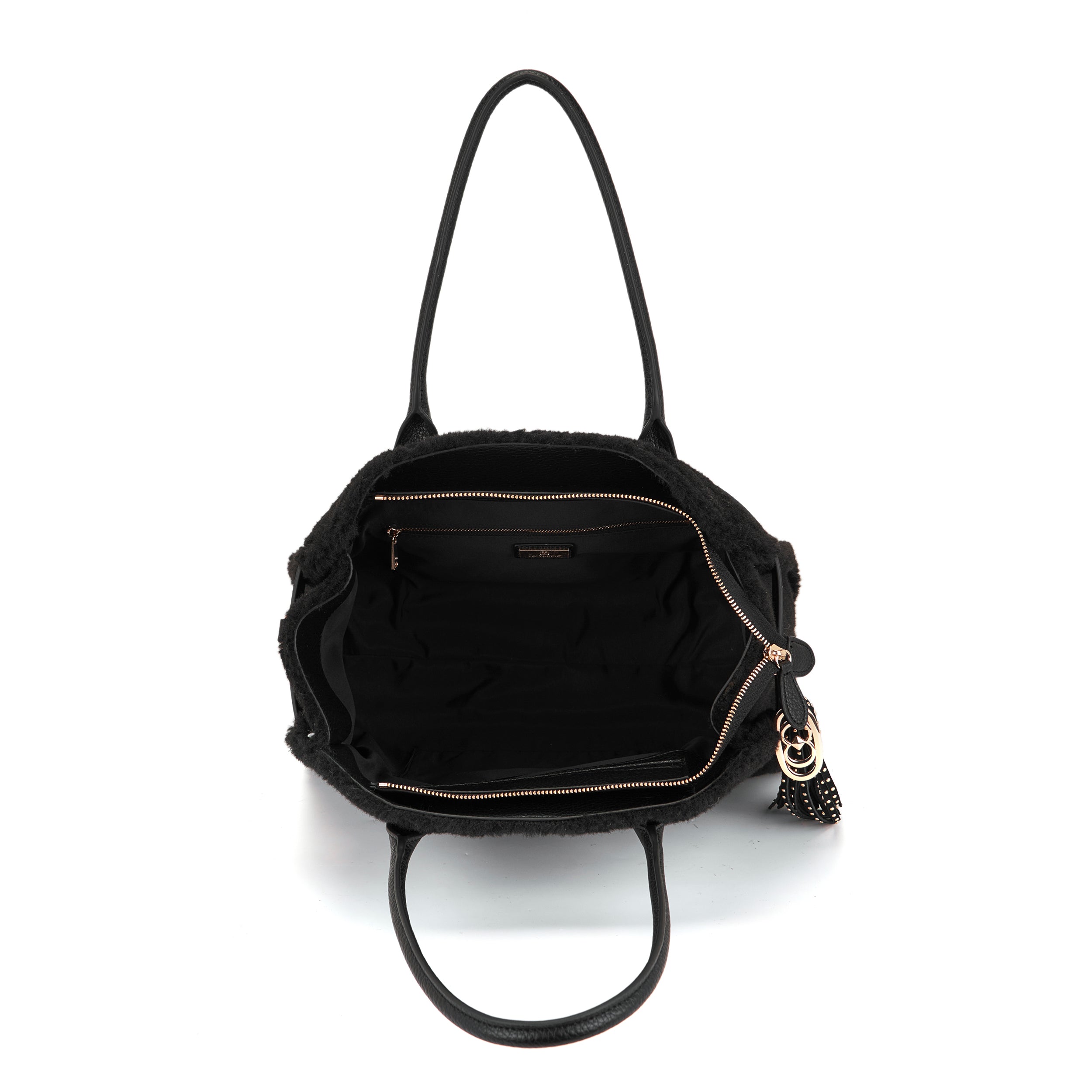 La Carrie Teddy sac shopping noir 35 cm fourrure
