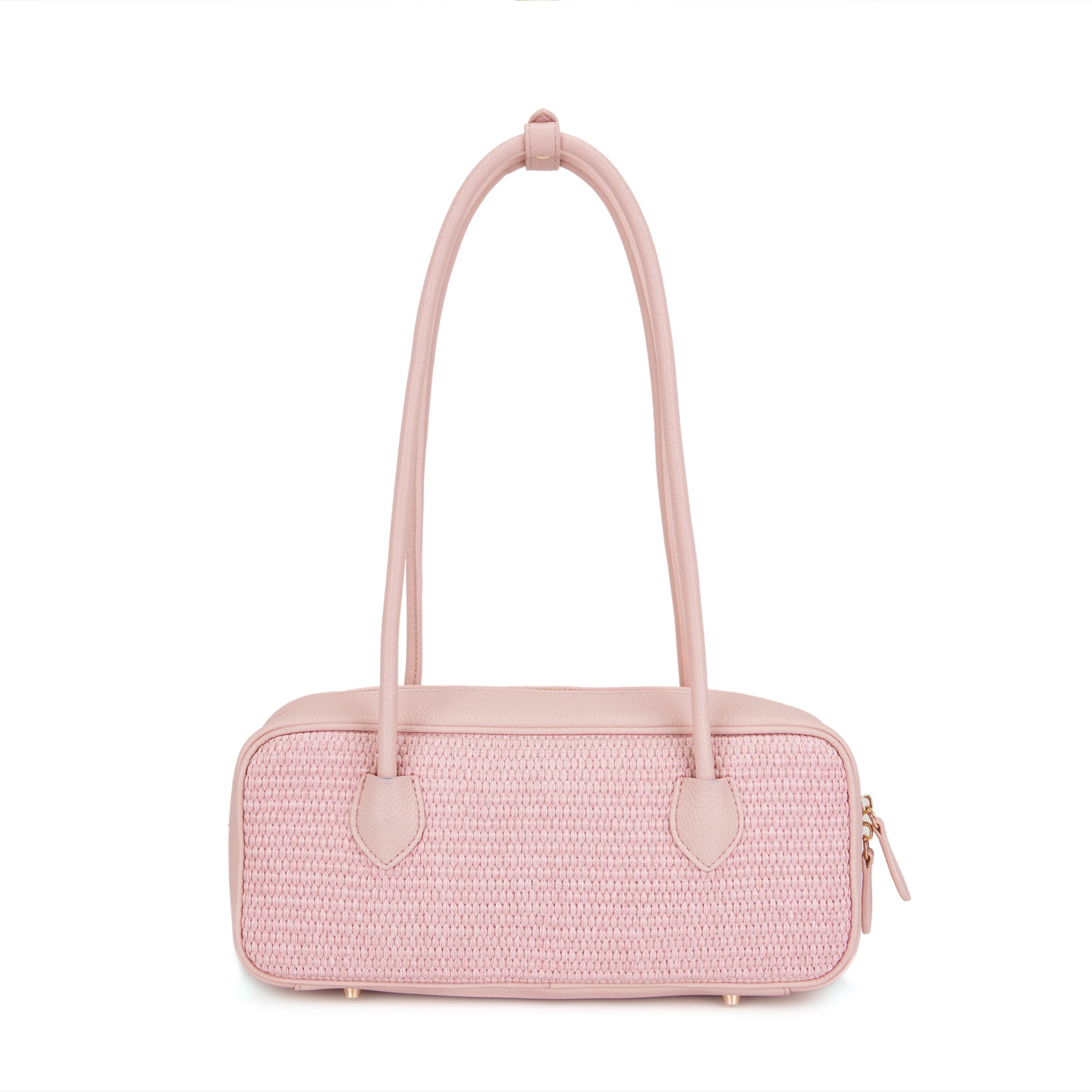 La Carrie La Plage sac bandoulière raphia rose clous