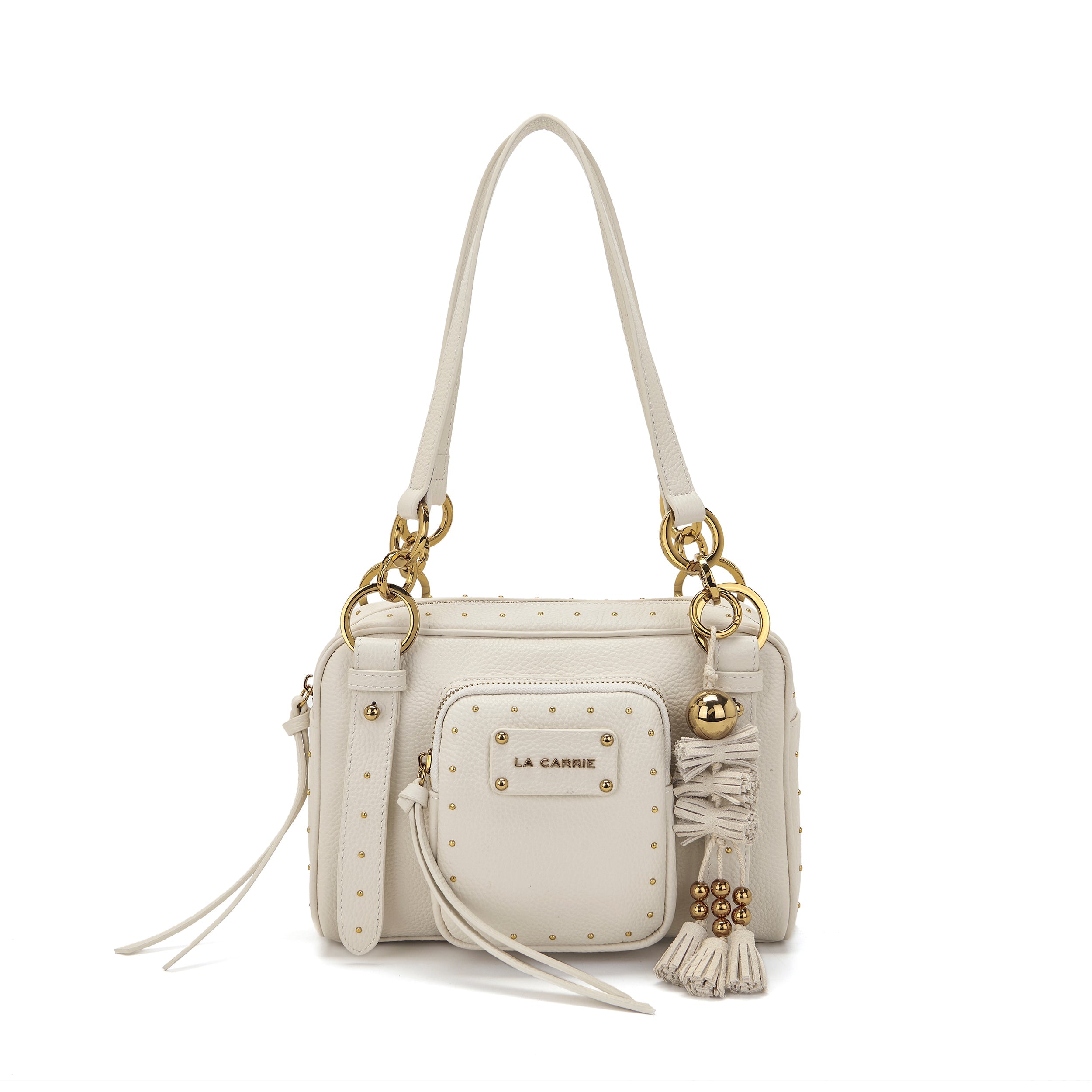 La Carrie Basic sac bandoulière cuir ivoire 26 cm clouté