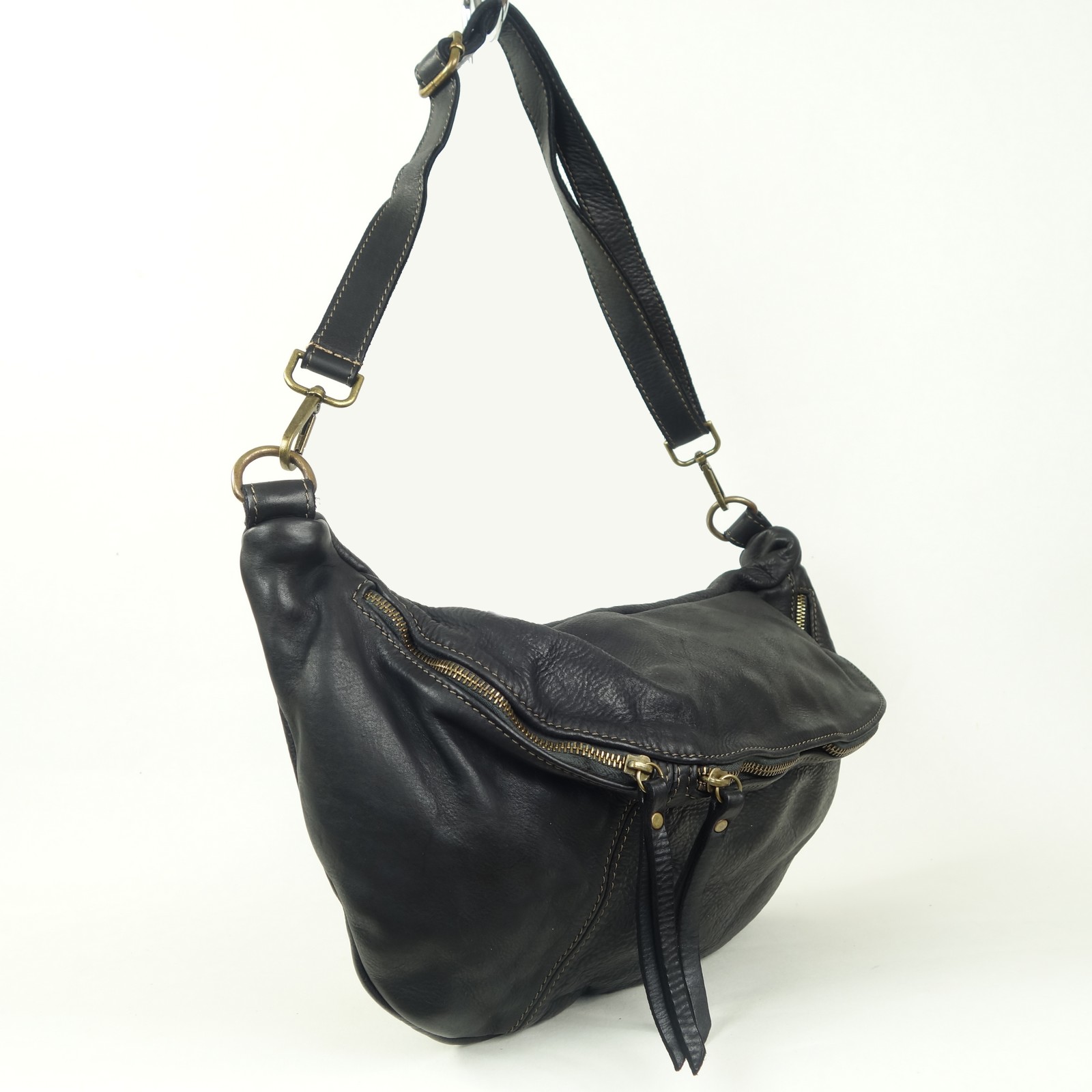Collection Esprit Cuir OLIVER sac banane cuir noir XL vintage