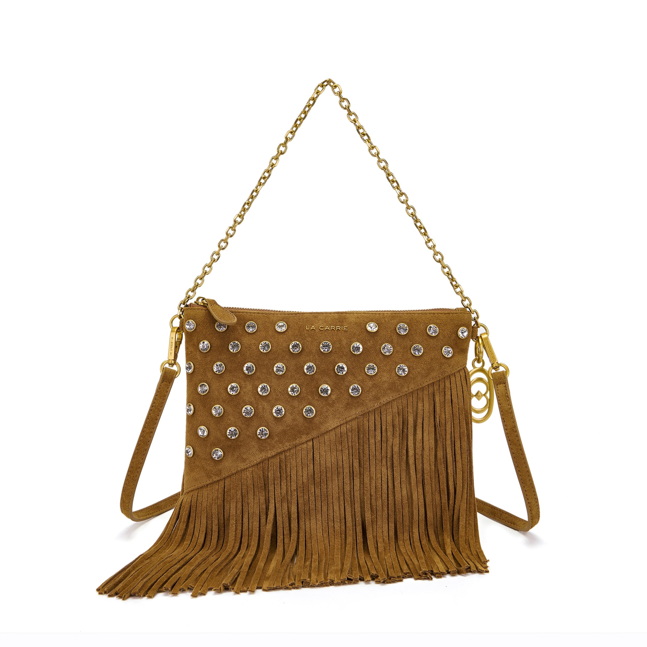 La Carrie Night Edition sac épaule beige 25 cm franges
