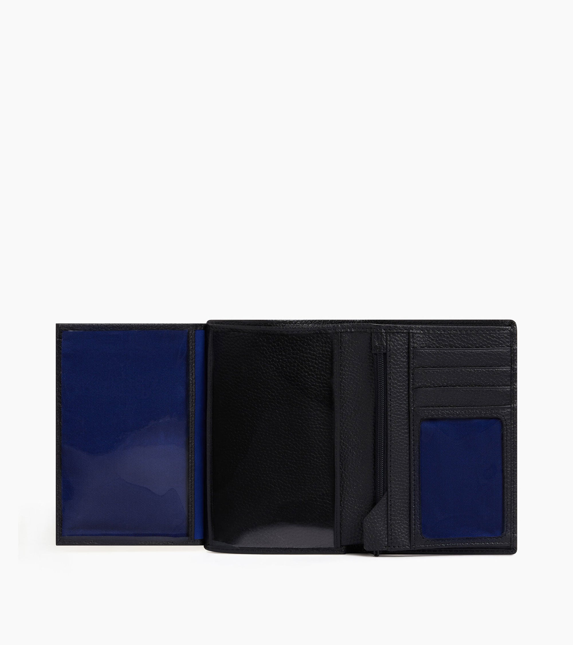 Le Tanneur Charles portefeuille zippé cuir grainé noir bleu