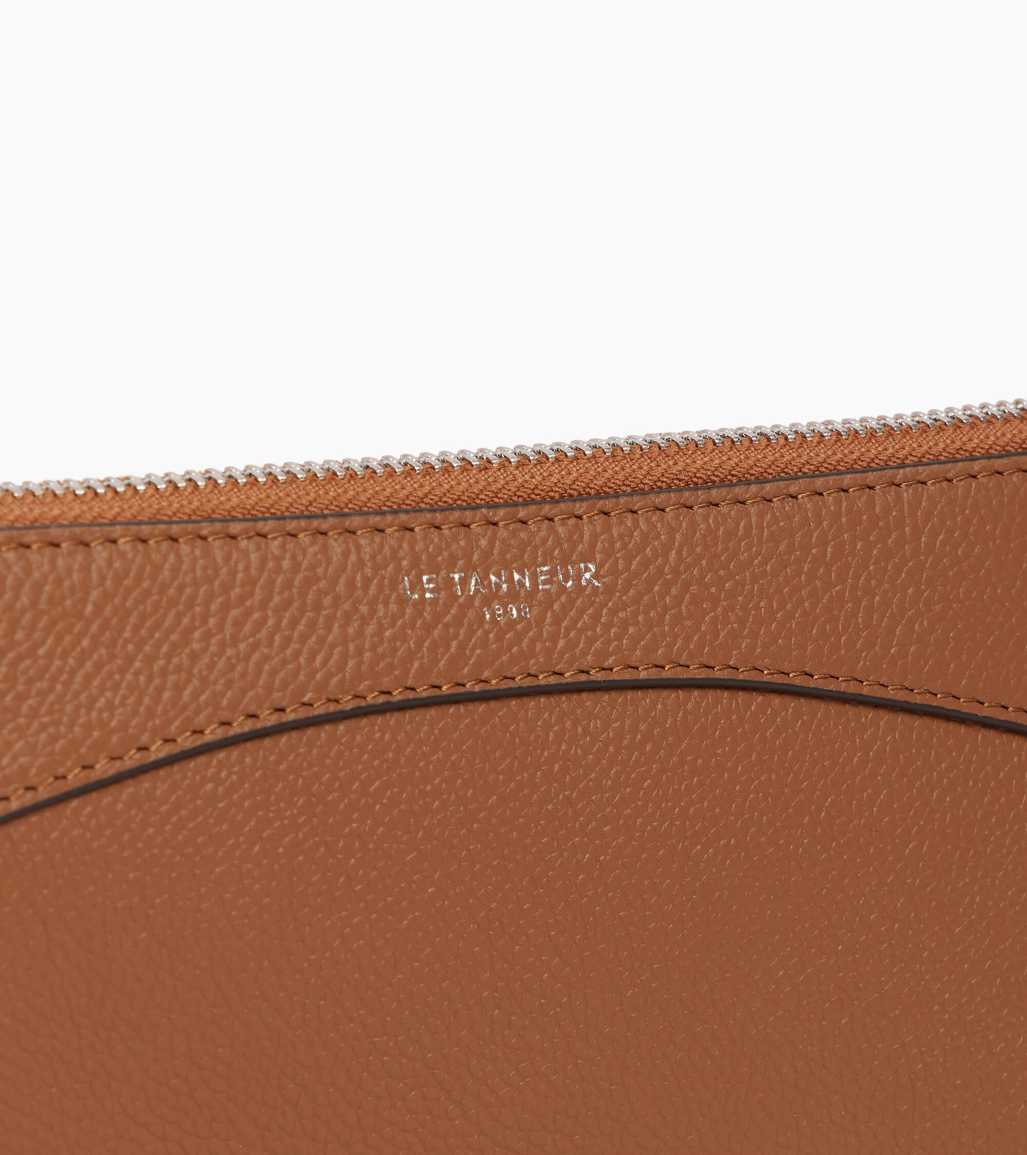 Le Tanneur pochette zippée cuir grainé marron Tan Brown