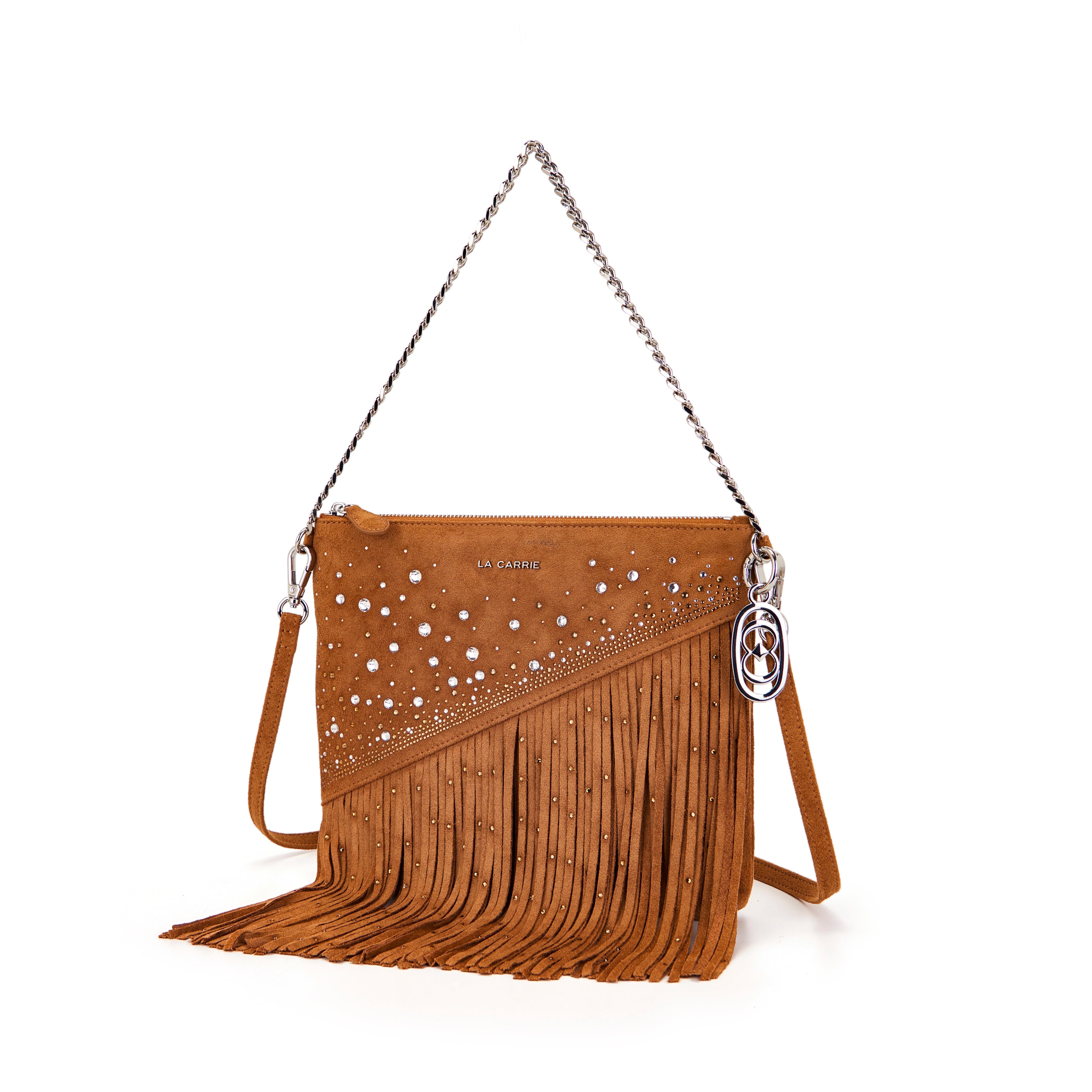 La Carrie Capsule sac bandoulière bordeaux suède franges