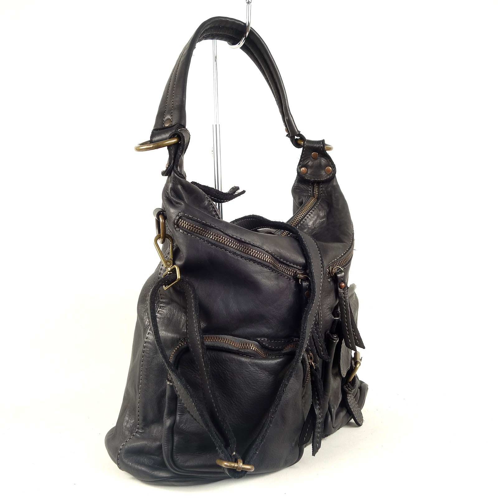 Collection Esprit Cuir STELLA sac épaule cuir noir trapèze